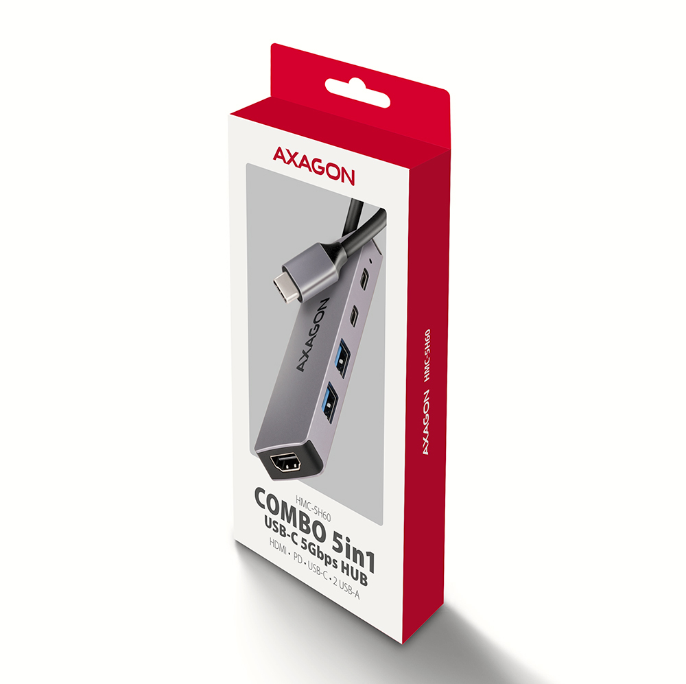 Axagon HMC-5H60 replicatore di porte e docking station per laptop Cablato USB 3.2 Gen 1 (3.1 Gen 1) Type-C Grigio