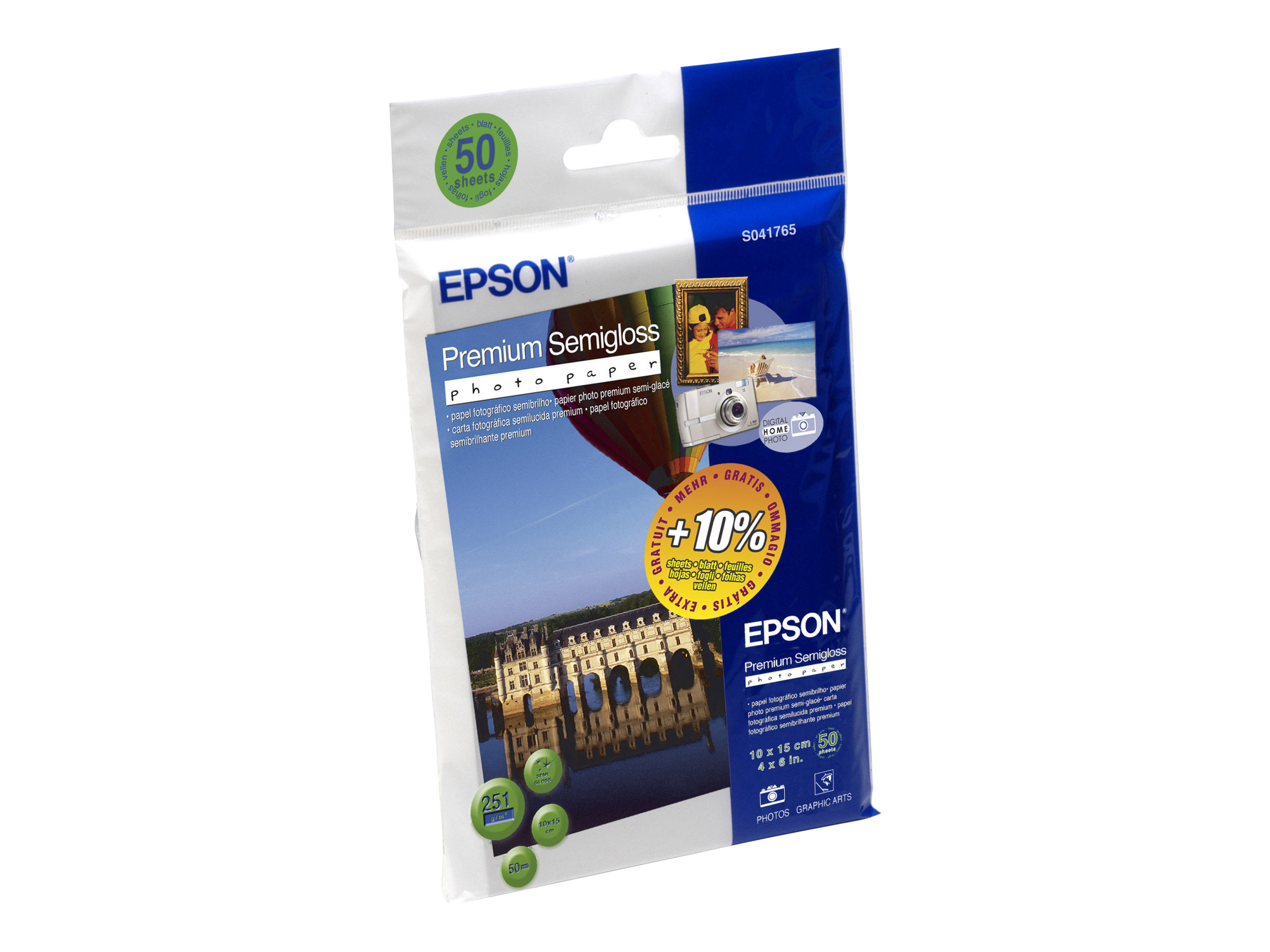 Epson C13S041765 Epson Premium Semi-Gloss Photo Paper 10x15cm 50  Sheets