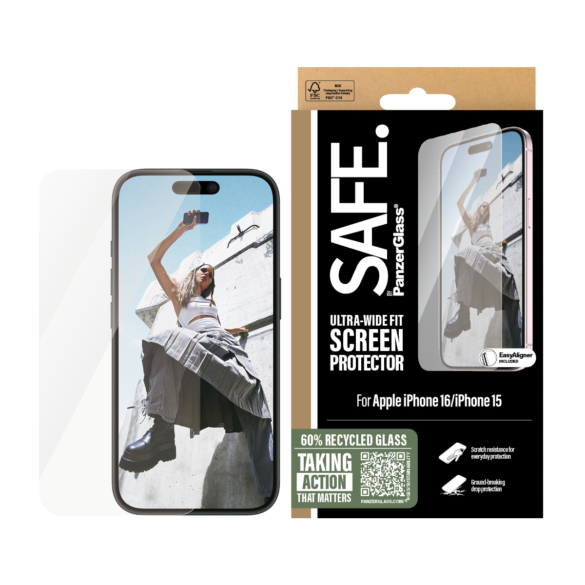 PanzerGlass SAFE. by � Screen Protector iPhone 16 | 15 | Ultra-Wide Fit Pellicola proteggischermo trasparente Apple 1 pz