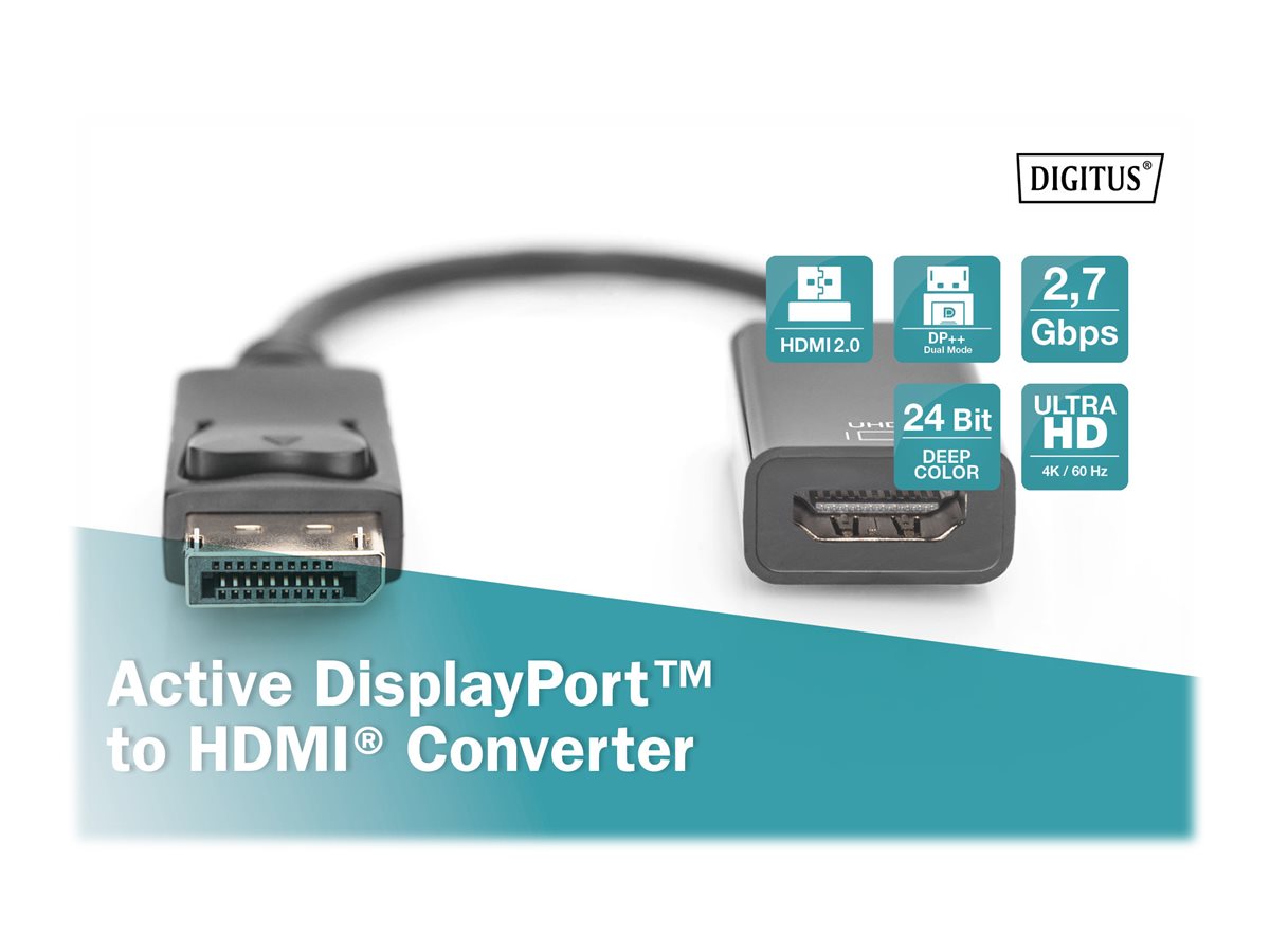 Adaptateur Displayport/HDMI DIGITUS Adaptateur DisplayPort male vers HDMI  fe