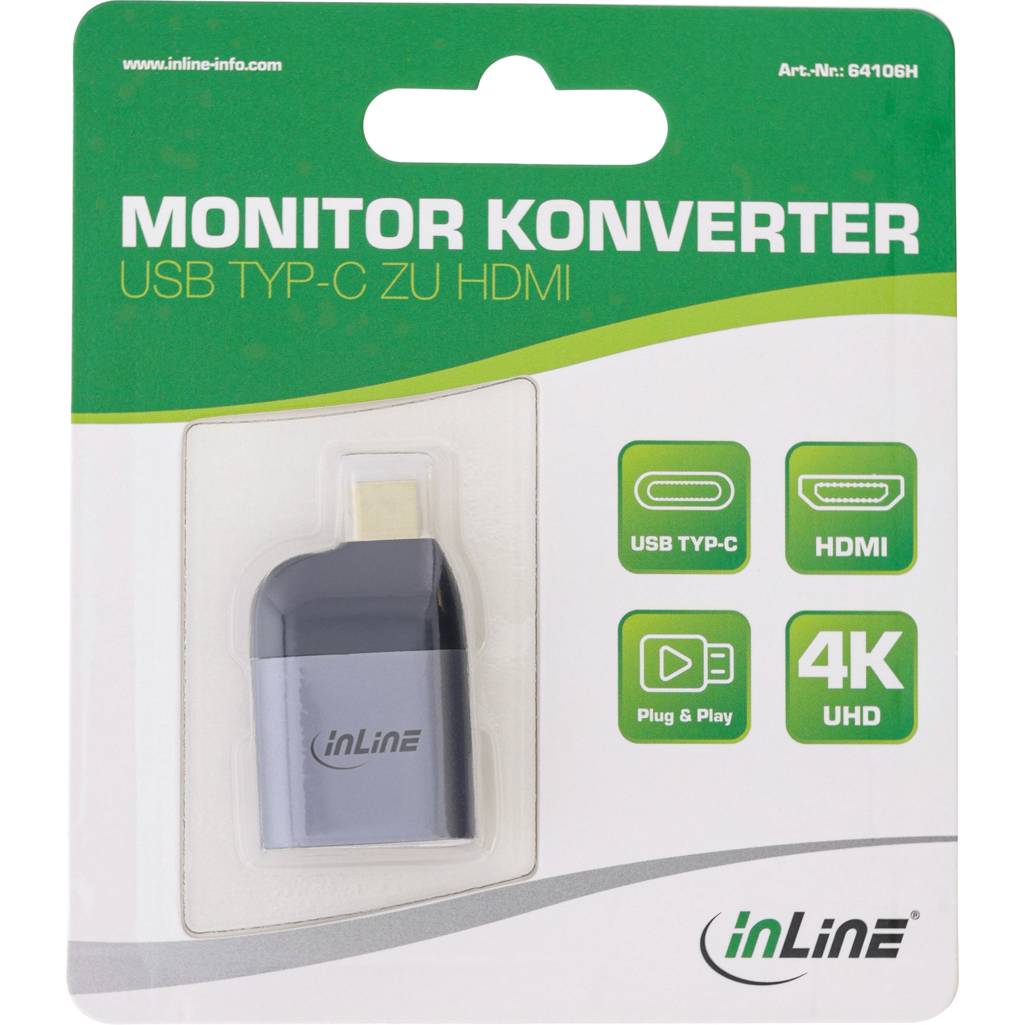 InLine USB Display Converter, USB Type-C male to HDMI female, 4K60Hz