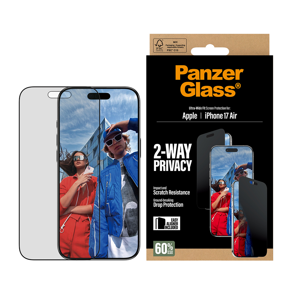 PanzerGlass 2-Way Privacy Screen Protector iPhone 17 Air Ultra-Wide Fit