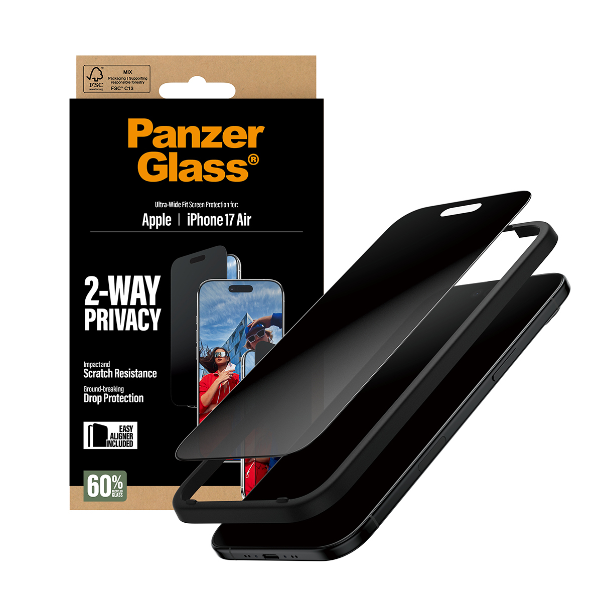 PanzerGlass 2-Way Privacy Screen Protector iPhone 17 Air Ultra-Wide Fit