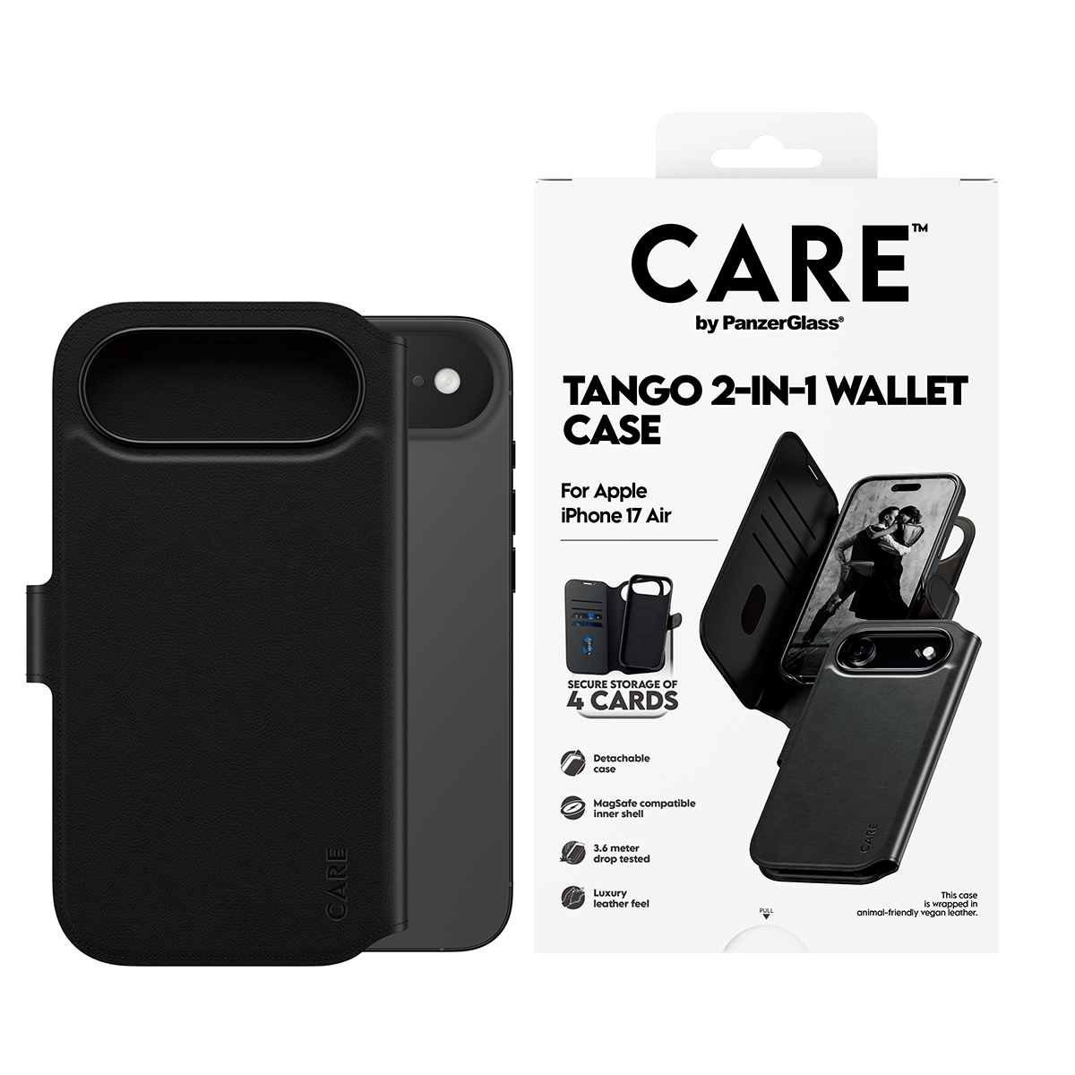 PanzerGlass CARE by � Feature Case Tango Two-in-One Wallet w. MagSafe iPhone 17 Air custodia per cellulare Cover Nero