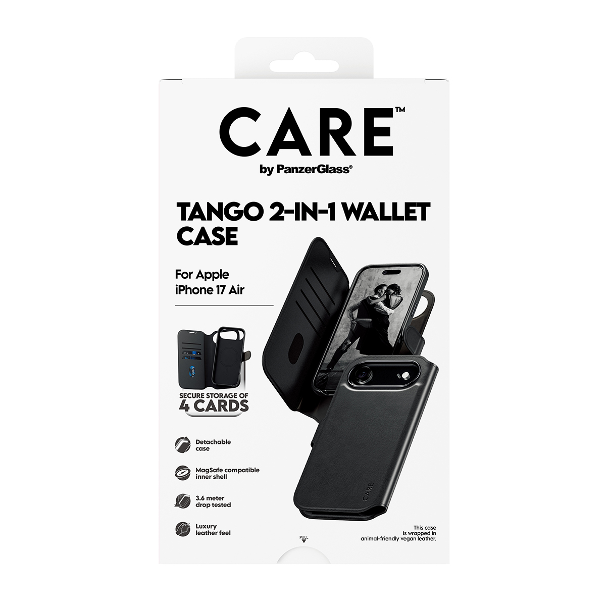 PanzerGlass CARE by � Feature Case Tango Two-in-One Wallet w. MagSafe iPhone 17 Air custodia per cellulare Cover Nero