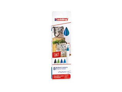 EDDING textile 4600 - Filzstift - permanent - Schwarz, Rot, Blau, Gr�n, Gelb - Wasserbasierte Pigmenttinte - 1 mm (Packung mit 5)