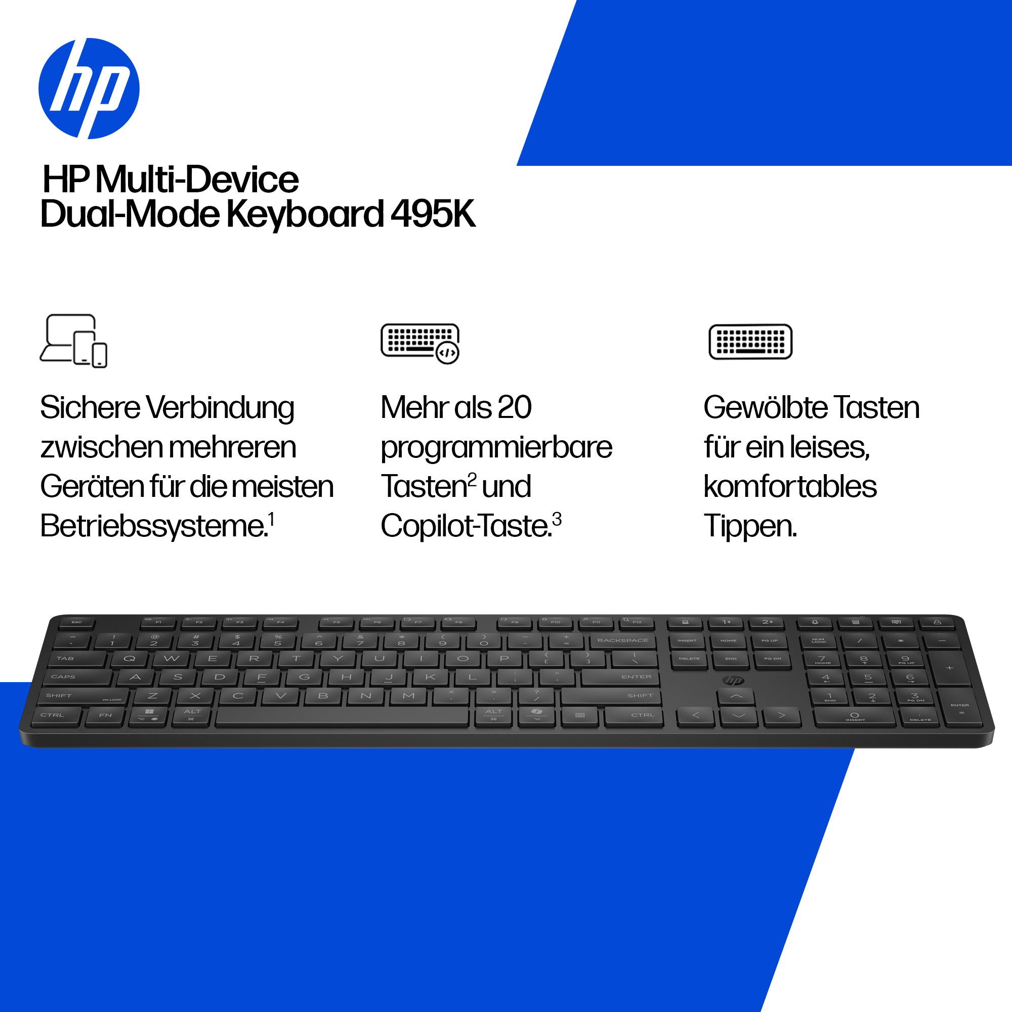 HP 495k - Tastatur - Dual-Modus, 3-Zonen-Layout
