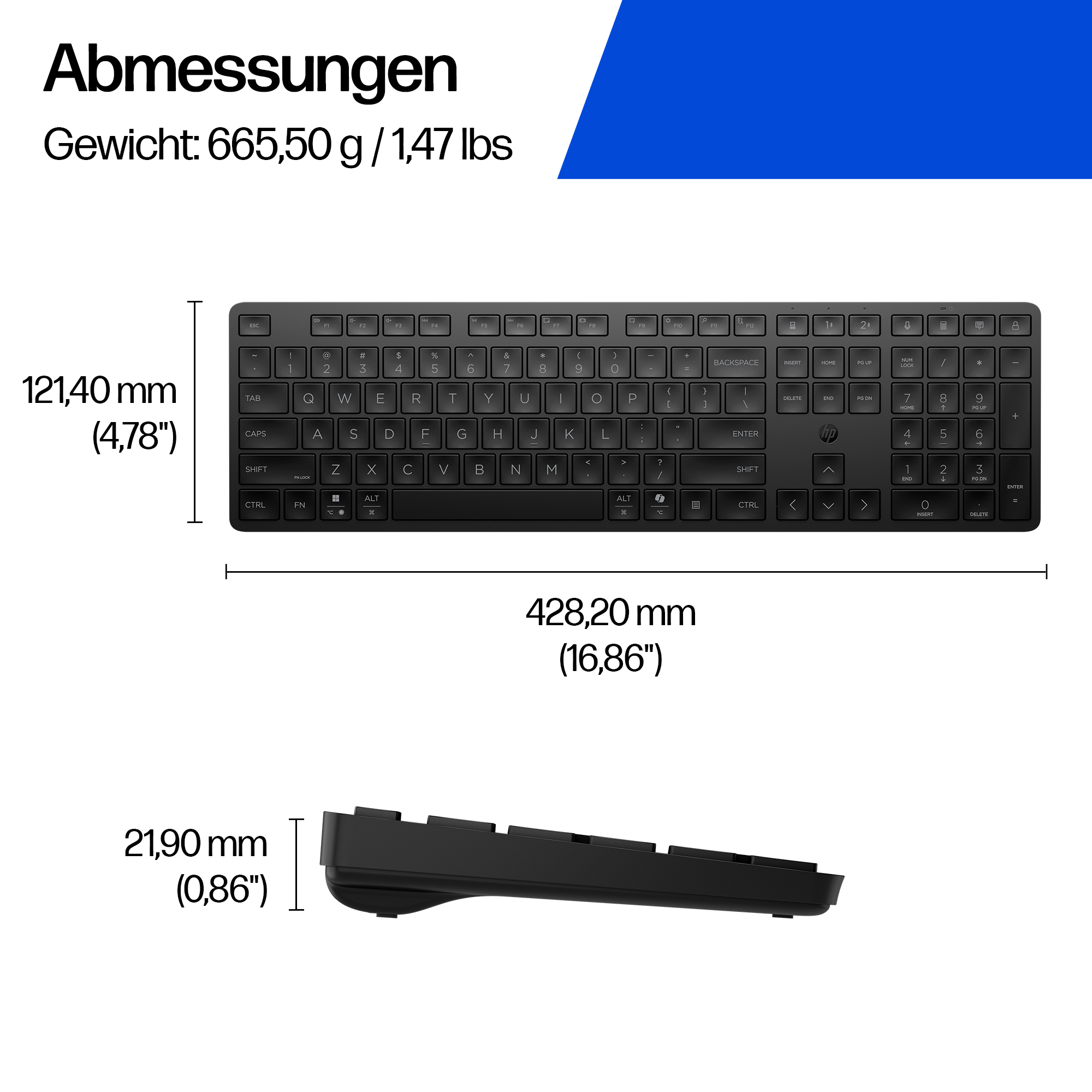HP 495k - Tastatur - Dual-Modus, 3-Zonen-Layout