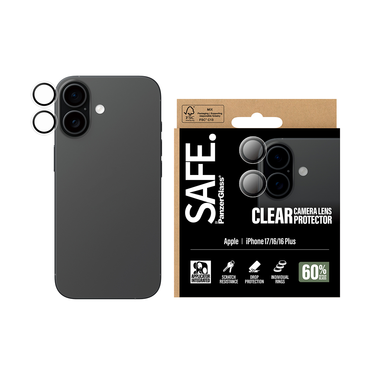 PanzerGlass SAFE. Camera Lens Protector transparent iPhone 17/16/16 Plus