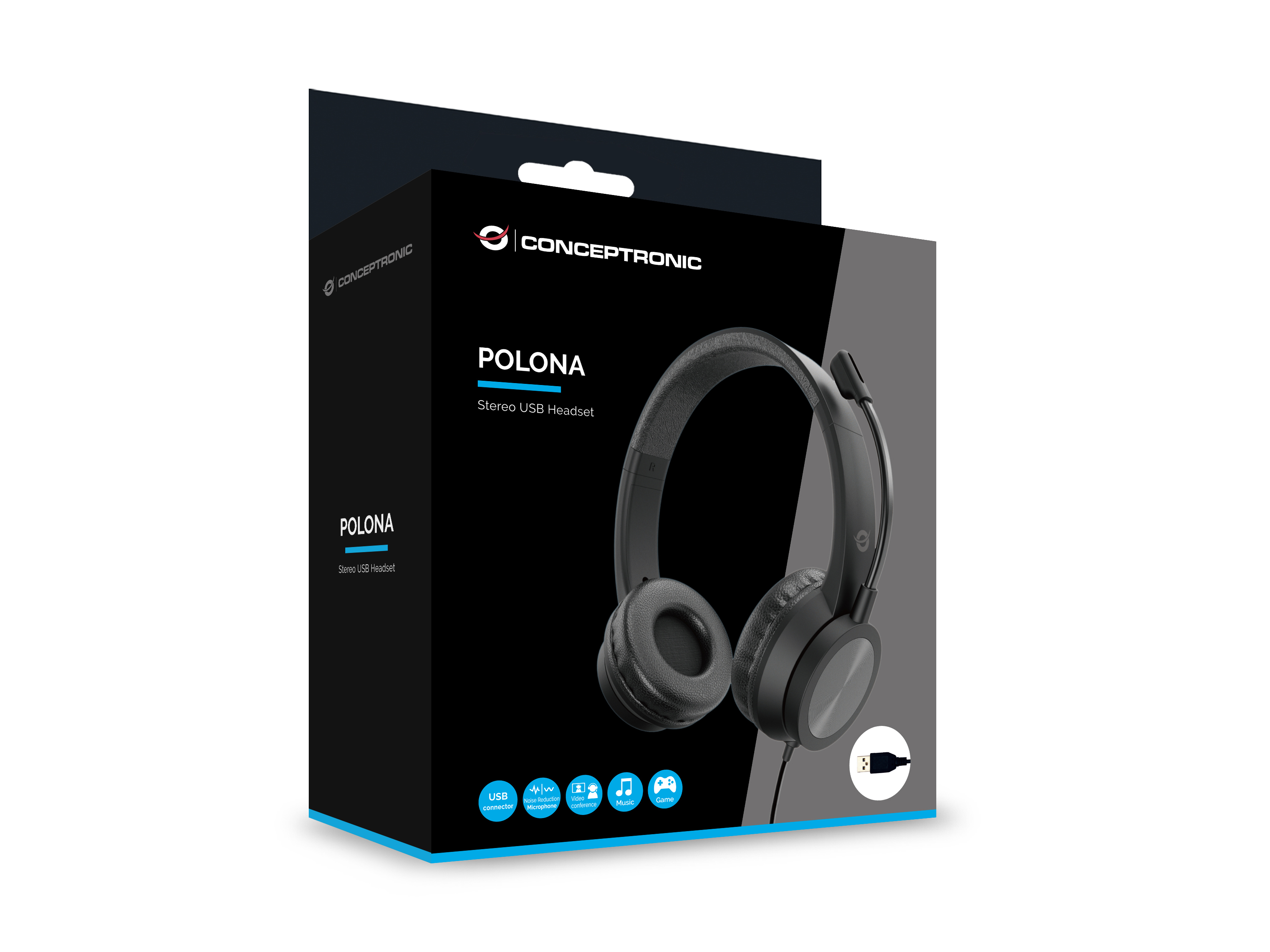 Conceptronic POLONA05B cuffia e auricolare Cablato A Padiglione Musica e Chiamate USB tipo A Nero