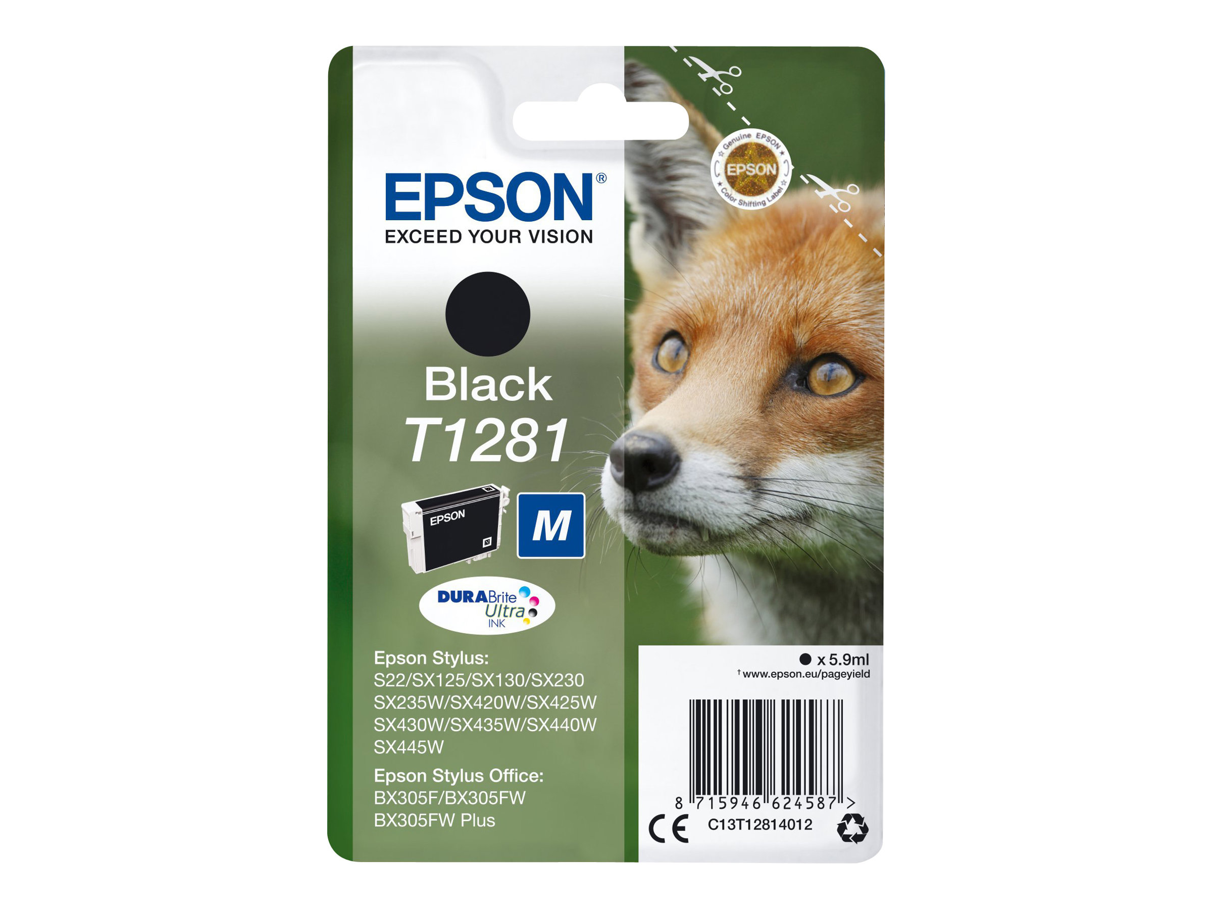 Epson Fox Singlepack Black T1281 DURABrite Ultra Ink