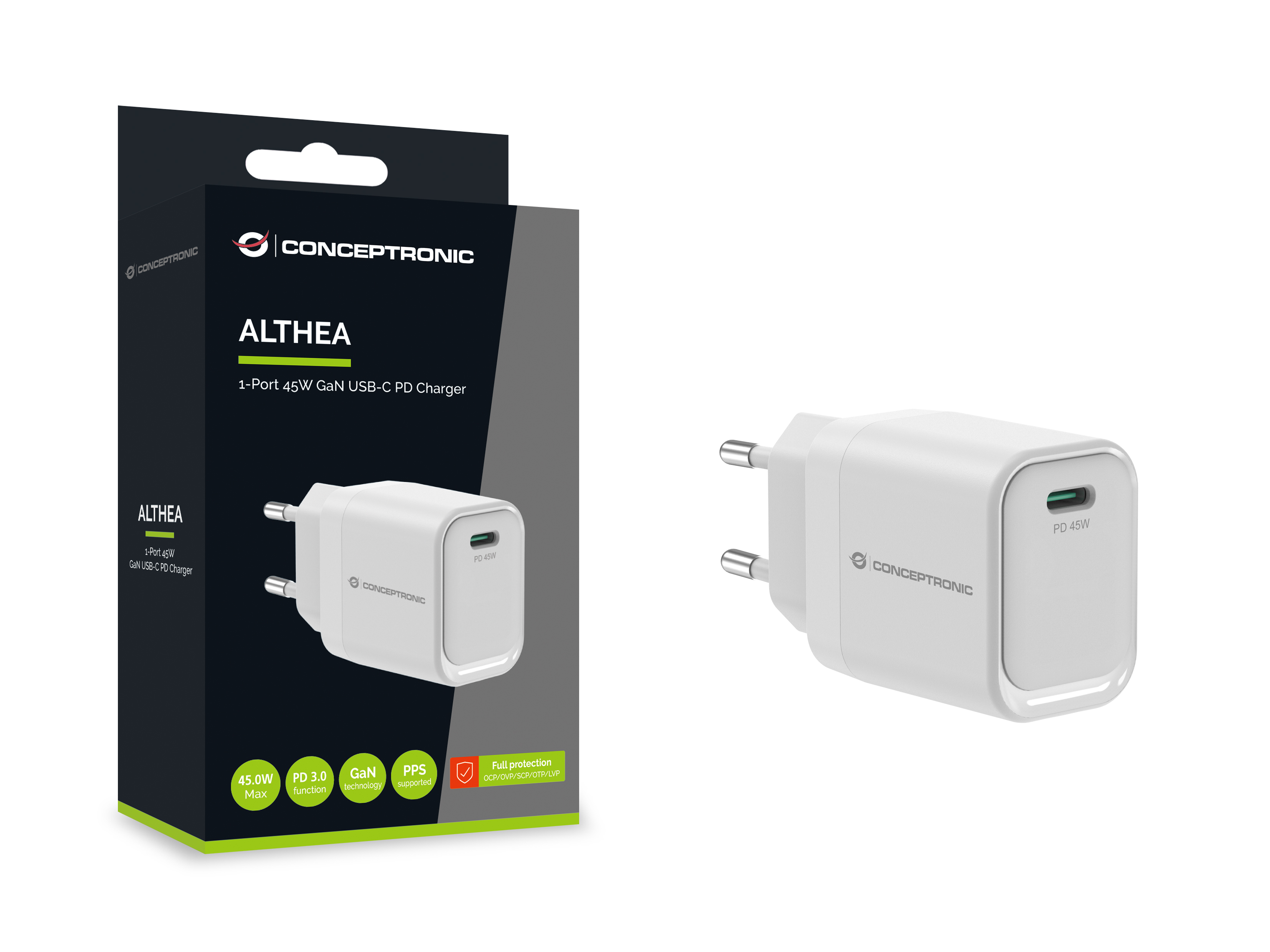 Conceptronic ALTHEA19W45 cargador de dispositivo m�vil Universal Blanco Corriente alterna Carga r�pida Interior