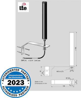 ATTB Stationsantenne- LTE GSM UMTS WLAN incl. Wandhalter 3m