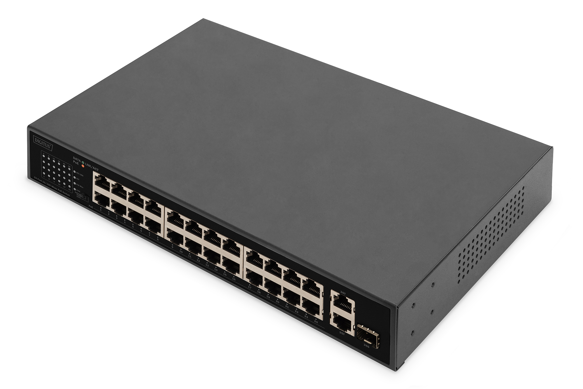 Digitus Commutateur 24 ports PoE FE, 2 ports uplink (SFP / RJ45)