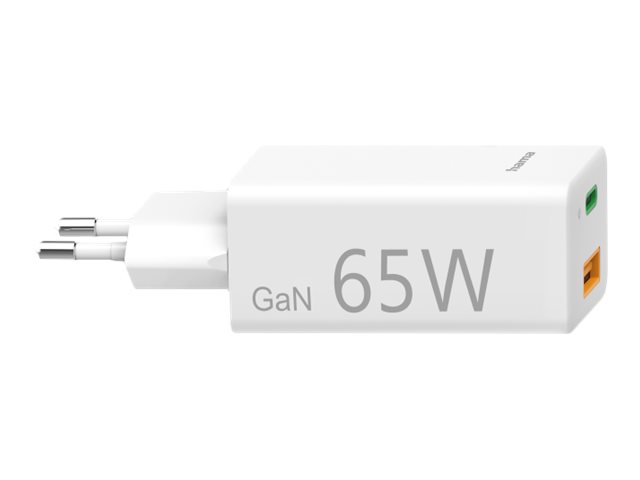 Hama Netzteil - 65 Watt - 3.25 A - PD, QC 3.0 - 2 Ausgabeanschlussstellen (USB Typ A, USB-C)