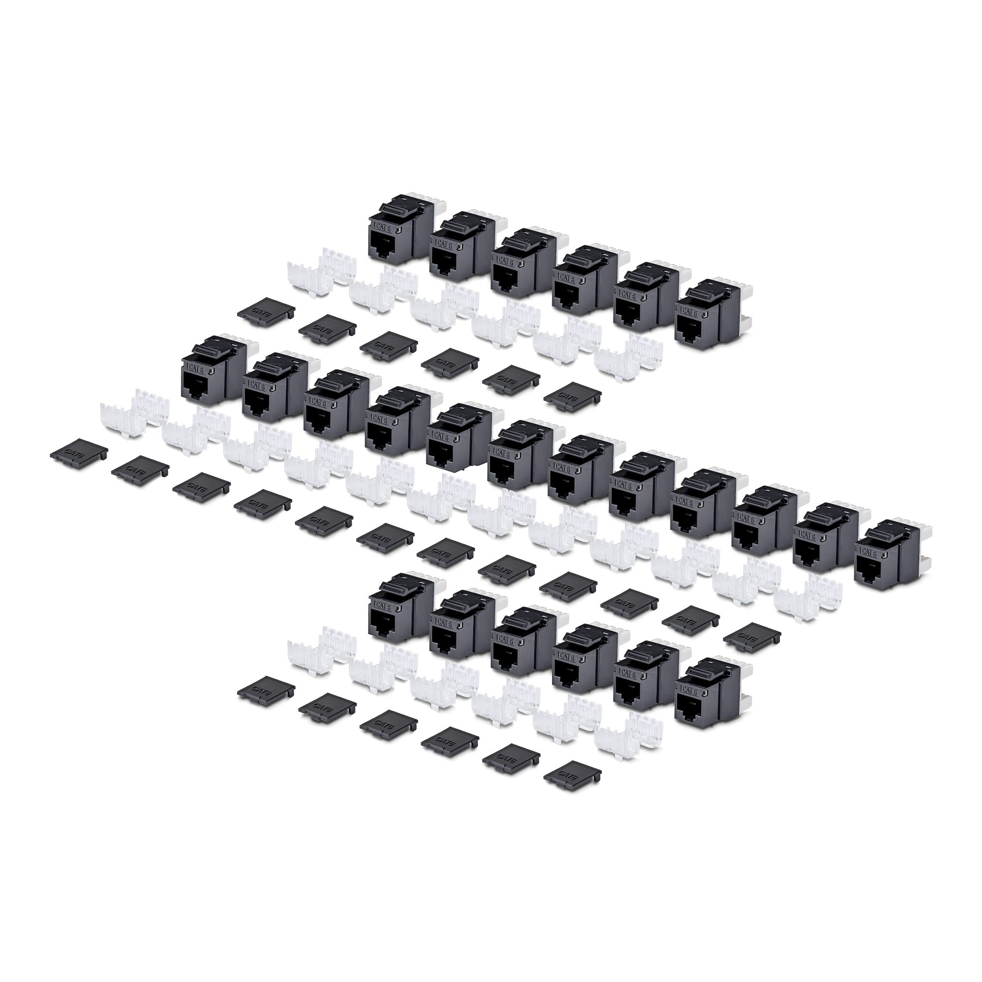 StarTech.com Cat6 Keystone Jack, 24-Pack RJ45 Ethernet Keystone Jacks, UTP Cat6 Wall Jack, 180-Degree 110 Punch Down, Black