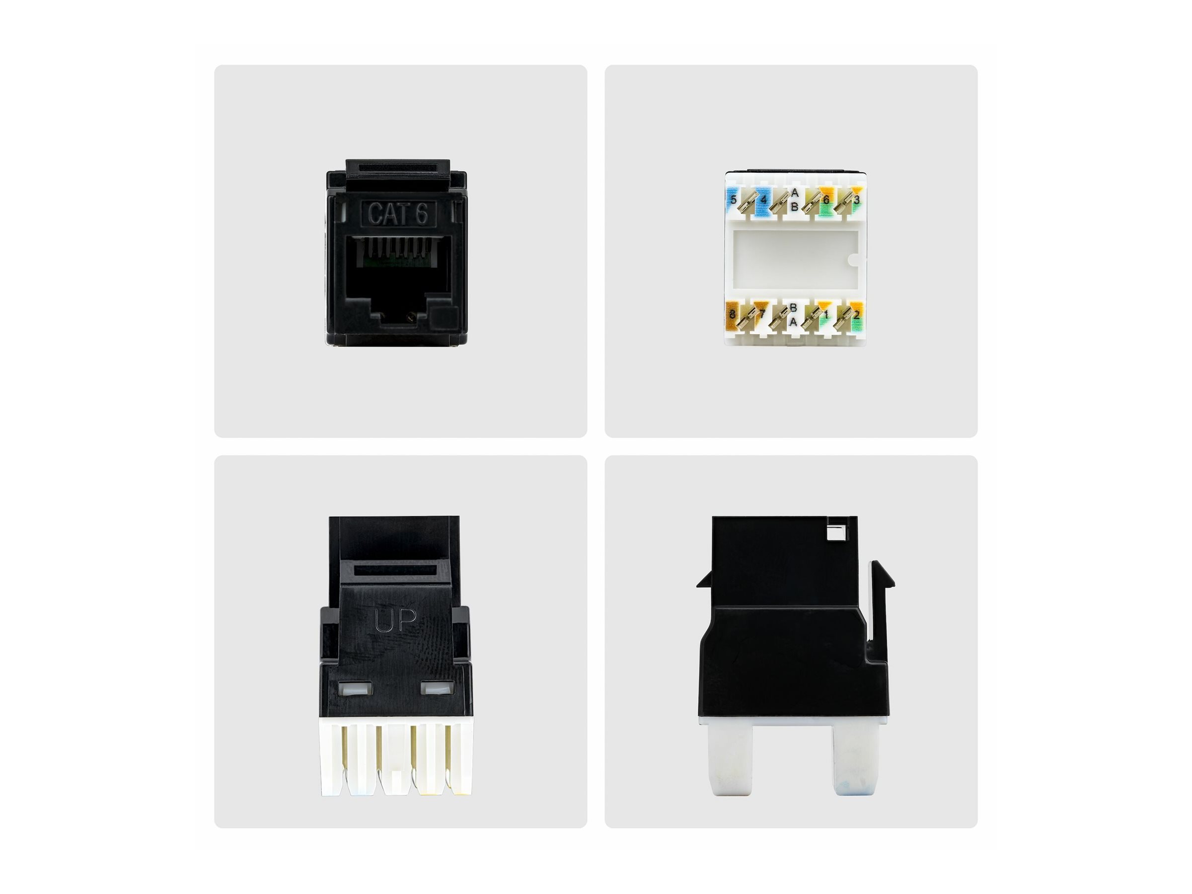 StarTech.com Cat6 Keystone Jack, 24-Pack RJ45 Ethernet Keystone Jacks, UTP Cat6 Wall Jack, 180-Degree 110 Punch Down, Black