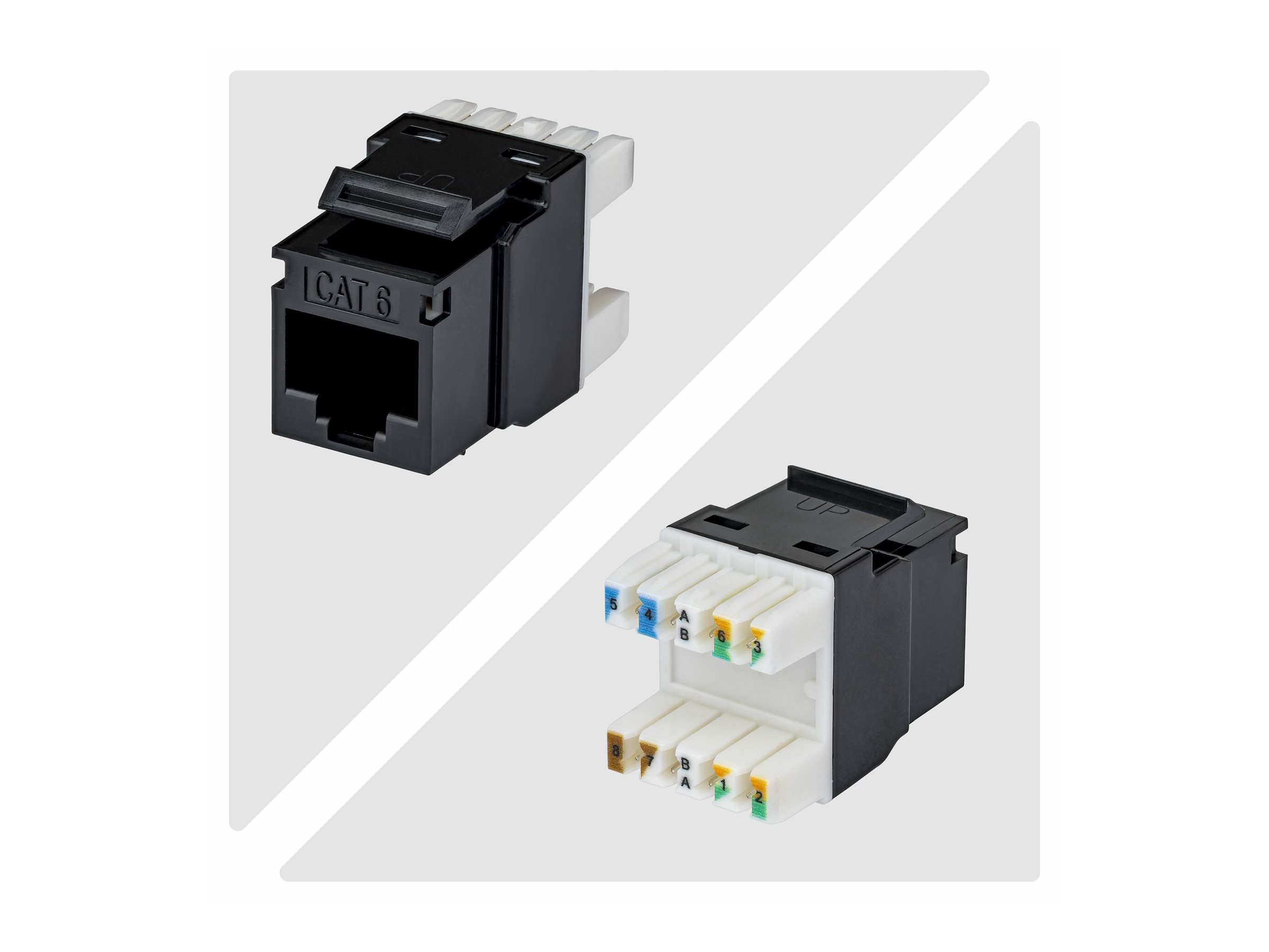 StarTech.com Cat6 Keystone Jack, 24-Pack RJ45 Ethernet Keystone Jacks, UTP Cat6 Wall Jack, 180-Degree 110 Punch Down, Black