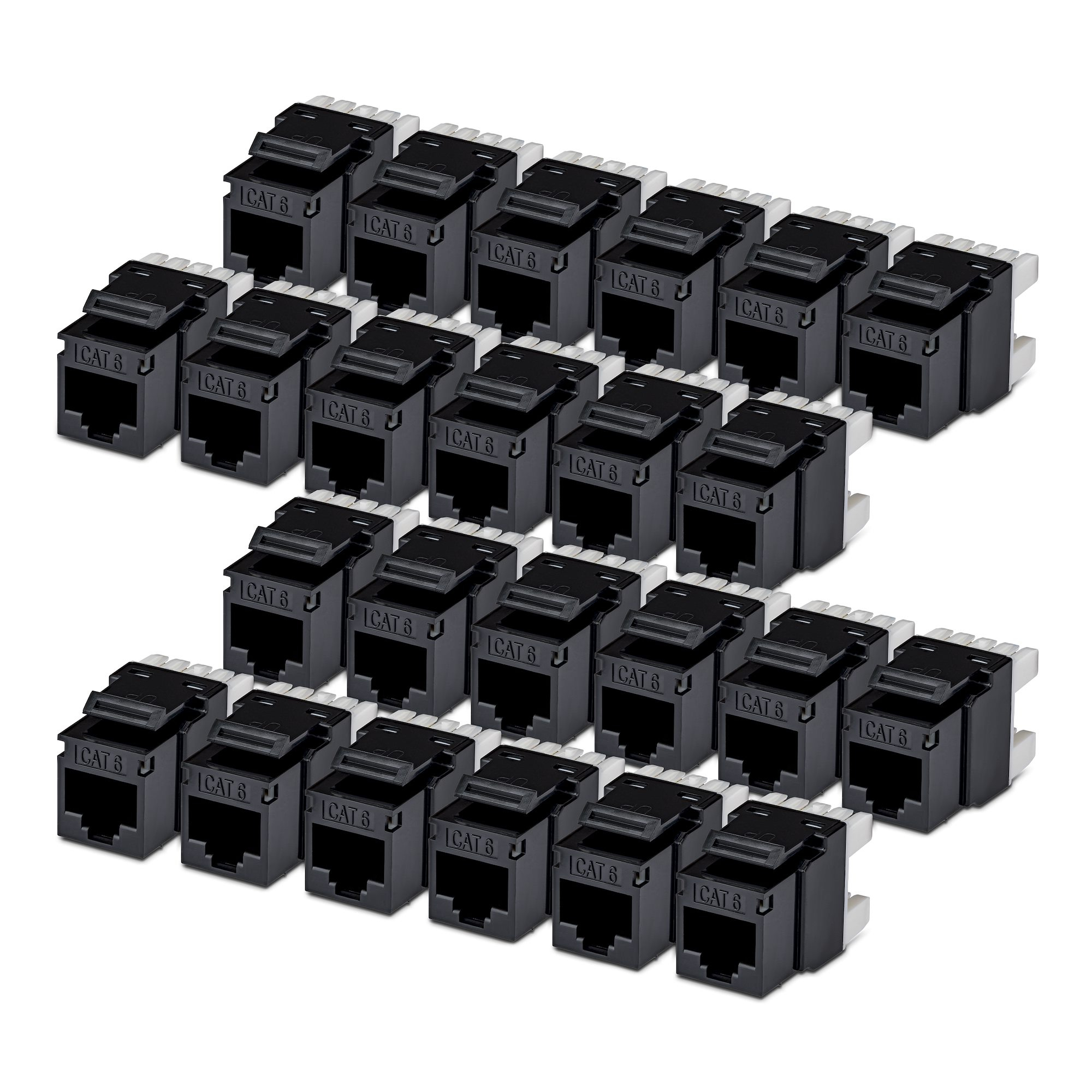 StarTech.com Cat6 Keystone Jack, 24-Pack RJ45 Ethernet Keystone Jacks, UTP Cat6 Wall Jack, 180-Degree 110 Punch Down, Black