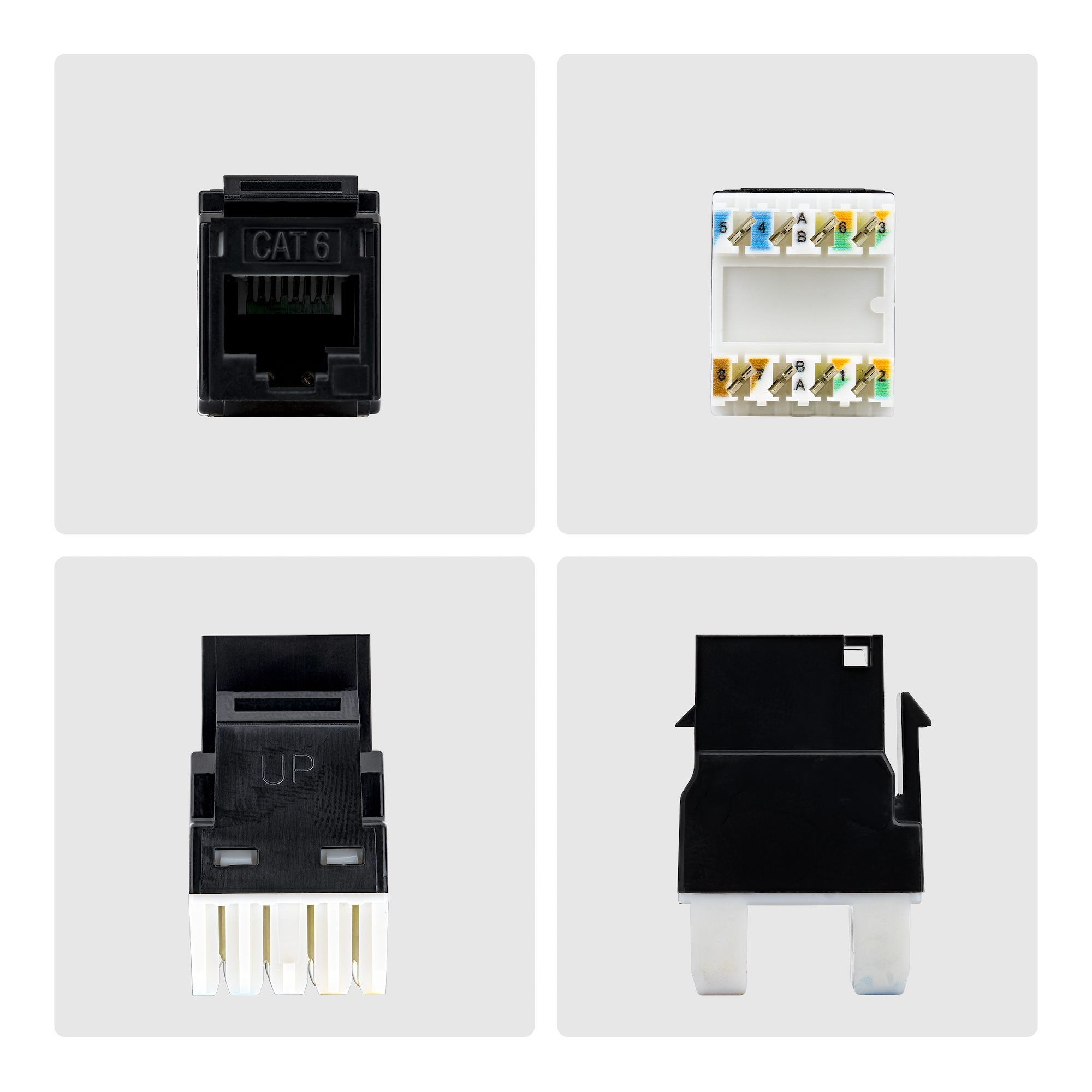 StarTech.com Cat6 Keystone Jack, 24-Pack RJ45 Ethernet Keystone Jacks, UTP Cat6 Wall Jack, 180-Degree 110 Punch Down, Black