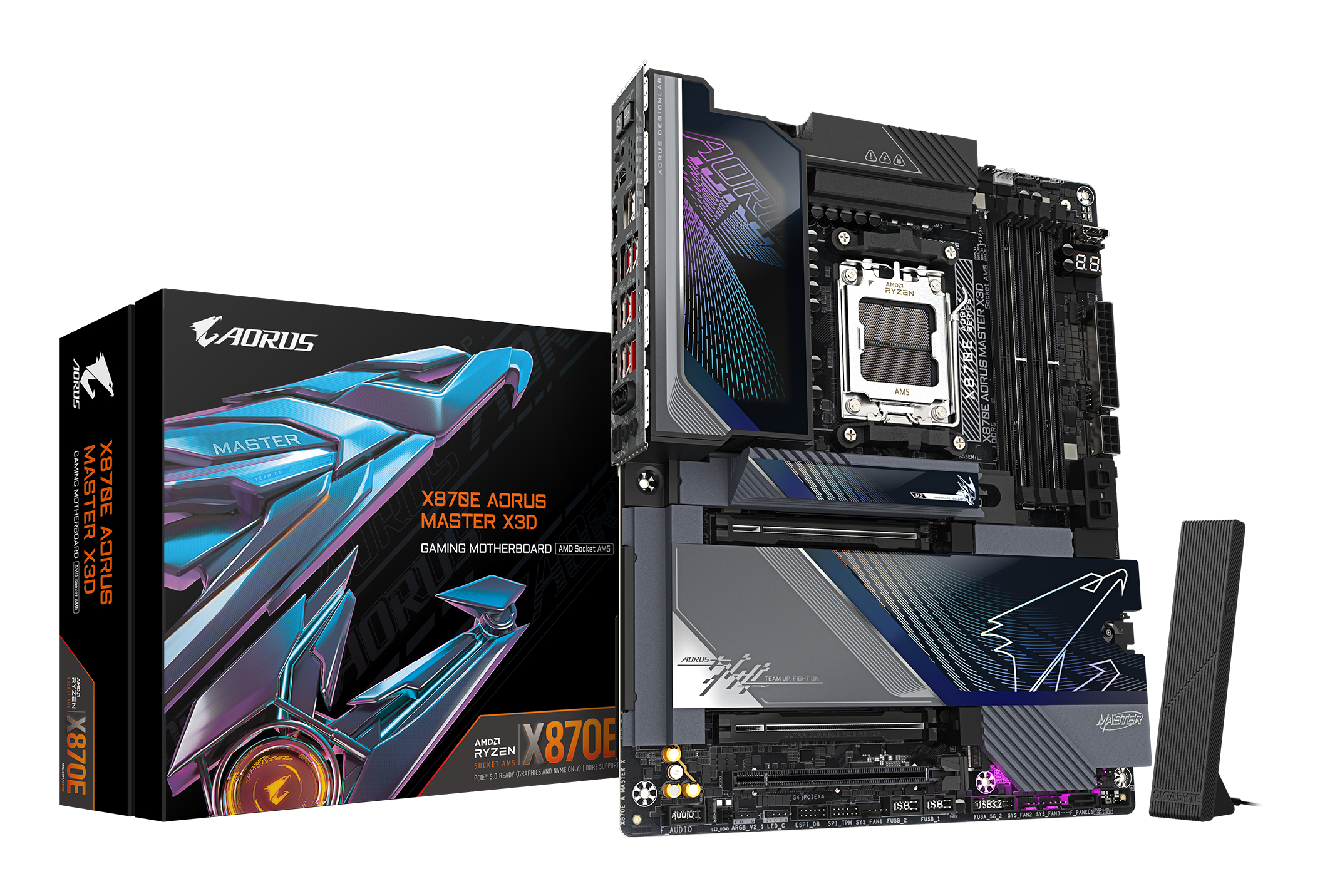 GIGABYTE X870E AORUS MASTER X3D Carte M�re - Prend en charge les processeurs AMD Ryzen 9000, VRM num�rique 18+2+2 phases, jusqu � 9000MHz DDR5 (O.C.), 2xPCIe 5.0 + 3xPCIe 4.0, Wi-Fi 7, LAN 10GbE, USB 4