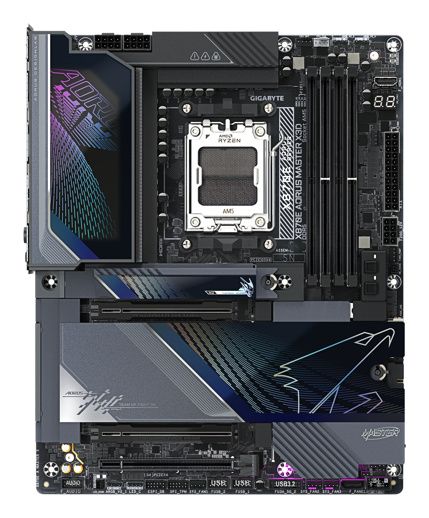GIGABYTE X870E AORUS MASTER X3D Carte M�re - Prend en charge les processeurs AMD Ryzen 9000, VRM num�rique 18+2+2 phases, jusqu � 9000MHz DDR5 (O.C.), 2xPCIe 5.0 + 3xPCIe 4.0, Wi-Fi 7, LAN 10GbE, USB 4