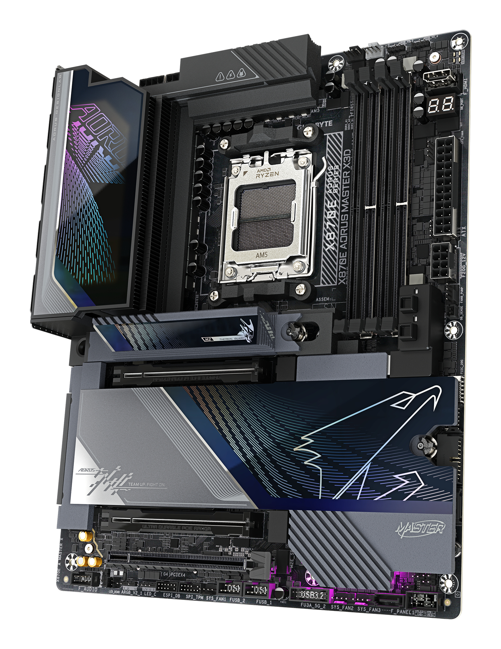 GIGABYTE X870E AORUS MASTER X3D Carte M�re - Prend en charge les processeurs AMD Ryzen 9000, VRM num�rique 18+2+2 phases, jusqu � 9000MHz DDR5 (O.C.), 2xPCIe 5.0 + 3xPCIe 4.0, Wi-Fi 7, LAN 10GbE, USB 4
