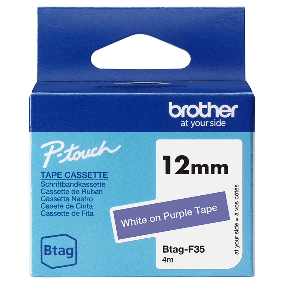 Brother BTAG-F35 ruban dtiquette Blanc sur fond violet