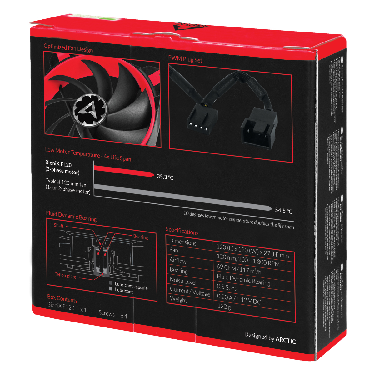ARCTIC BioniX F120 Case per computer Ventilatore 12 cm Nero, Rosso