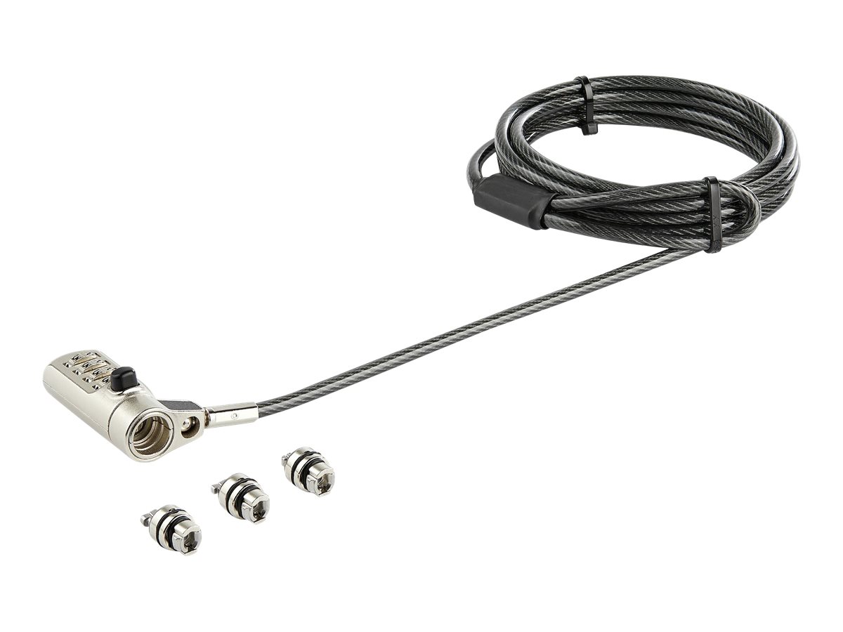 StarTech.com Cable de 2m de Seguridad Universal 3 en 1 para Ordenadores Porttiles - Cable con Candado de Combinacin de 4 Dgitos para Ordenador de Sobremesa o Porttil - para K-Slot - Ranura Nano - Ranura Wedge - Cable de Seguridad Antirrobo
