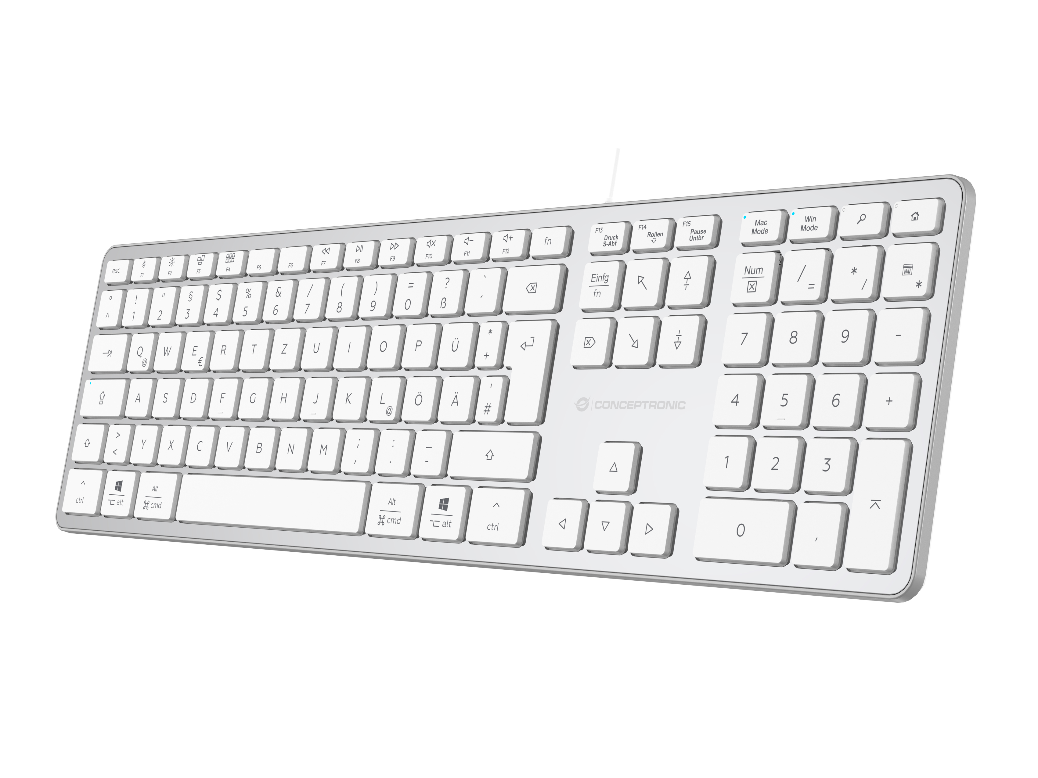 Conceptronic USB Tastatur slim USB-A/USB-C Layout DE ws - Tastatur - QWERTZ
