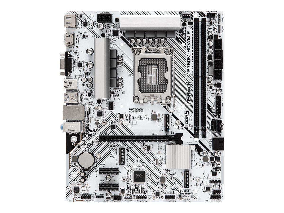 ASRock B760M-HDV/M.2 - Motherboard - micro ATX - LGA1700 Sockel - B760 Chipsatz - USB-C 3.2 Gen 1, USB 3.2 Gen 1 - 2.5 Gigabit LAN - Onboard-Grafik (CPU erforderlich)