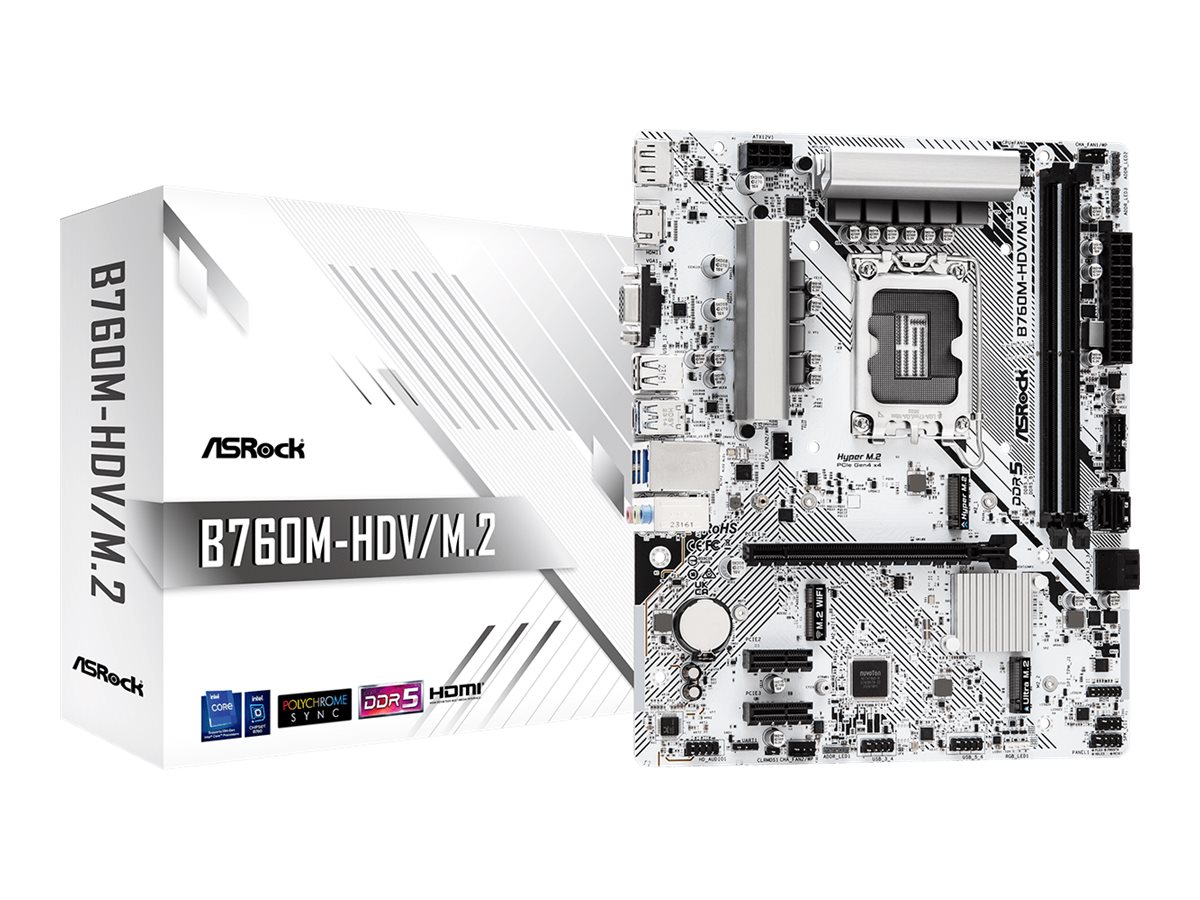 ASRock B760M-HDV/M.2 - Motherboard - micro ATX - LGA1700 Sockel - B760 Chipsatz - USB-C 3.2 Gen 1, USB 3.2 Gen 1 - 2.5 Gigabit LAN - Onboard-Grafik (CPU erforderlich)
