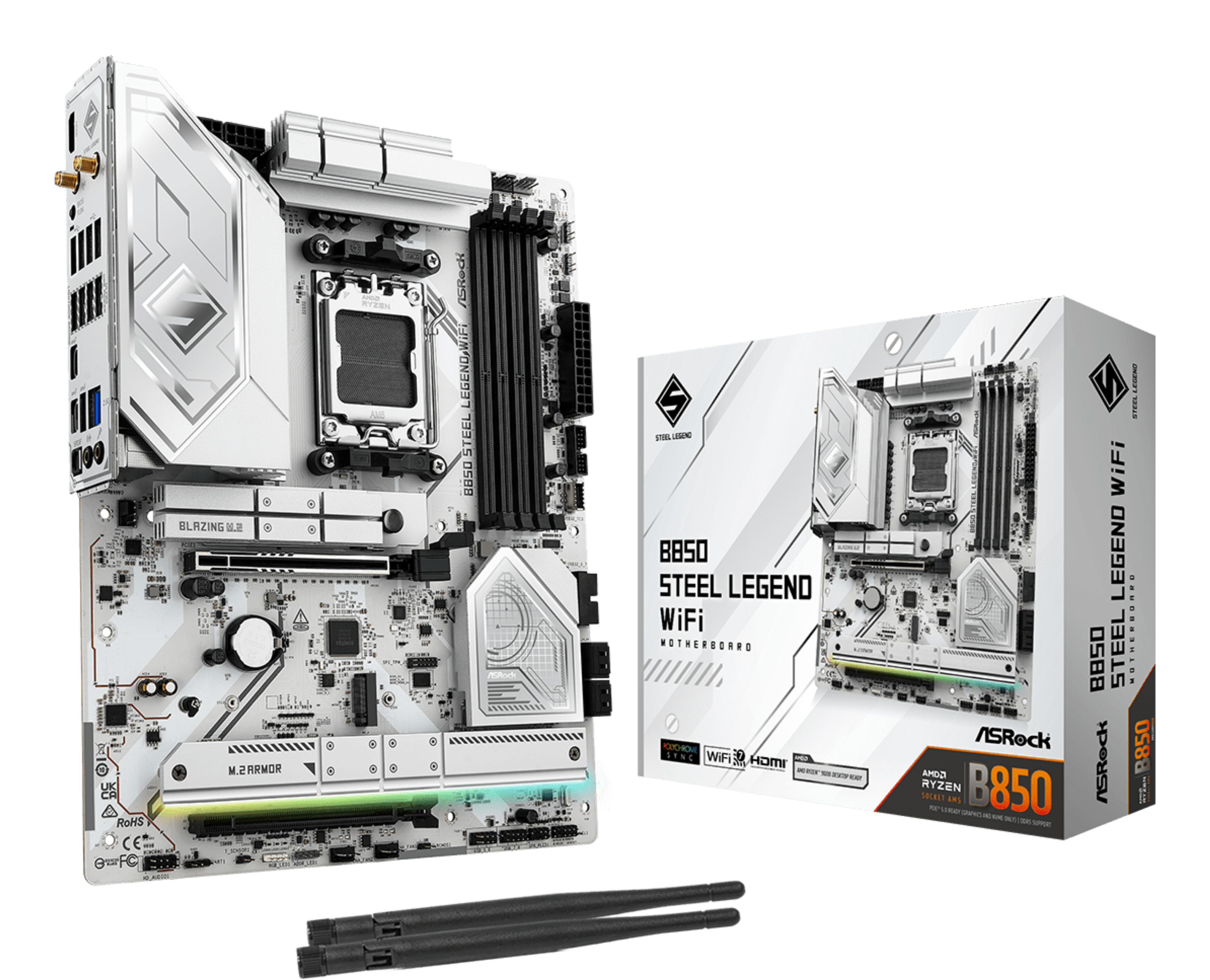 ASRock B850 STEEL LEGEND WIFI - Motherboard - ATX - Socket AM5 - AMD B850 Chipsatz - USB-C 3.2 Gen 2x2, USB-C 3.2 Gen 1 - Wi-Fi 7, Bluetooth, 2.5 Gigabit LAN - Onboard-Grafik (CPU erforderlich)