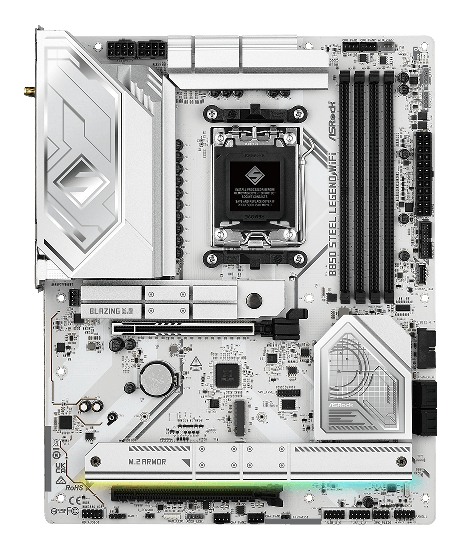 ASRock B850 STEEL LEGEND WIFI - Motherboard - ATX - Socket AM5 - AMD B850 Chipsatz - USB-C 3.2 Gen 2x2, USB-C 3.2 Gen 1 - Wi-Fi 7, Bluetooth, 2.5 Gigabit LAN - Onboard-Grafik (CPU erforderlich)