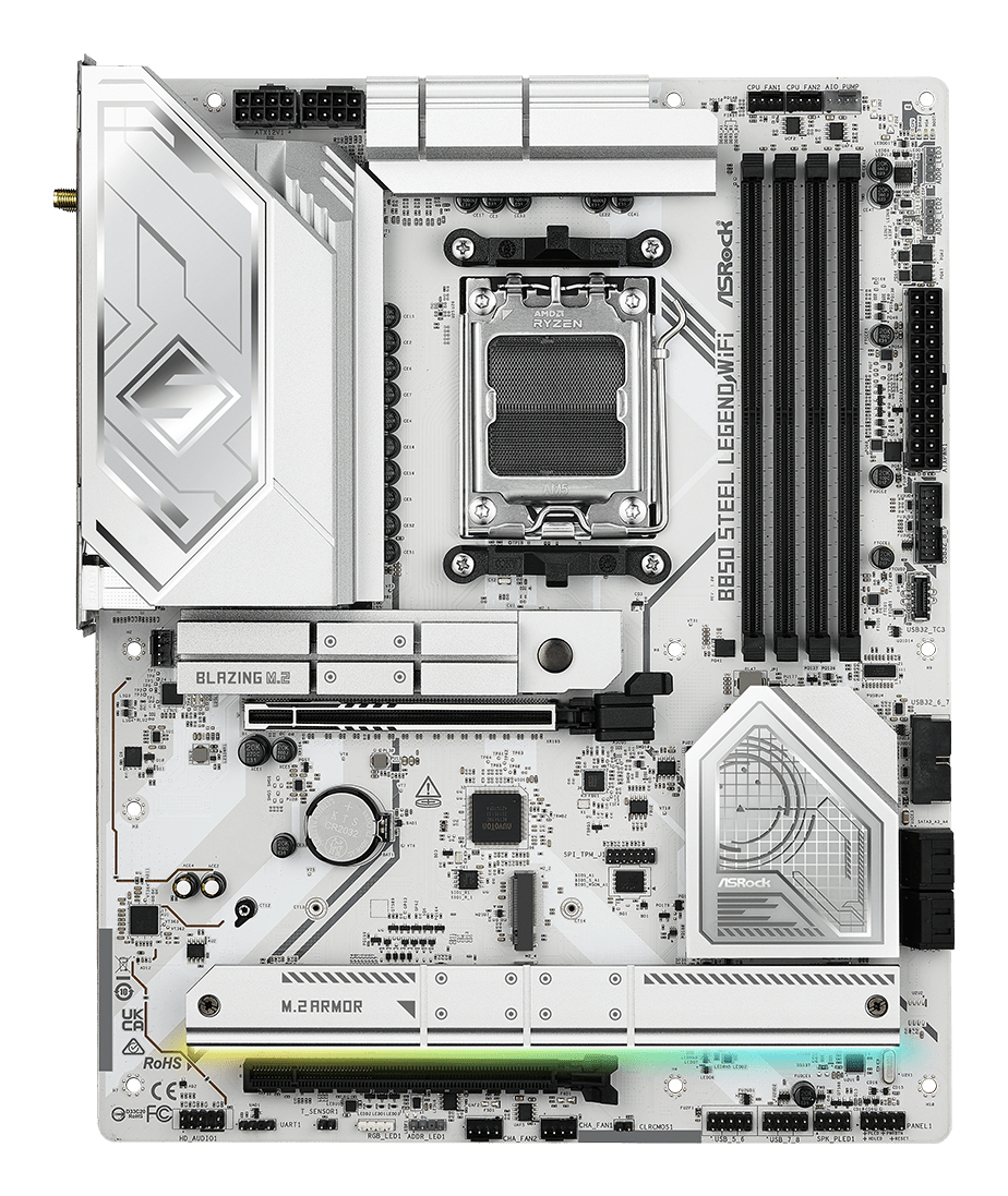 ASRock B850 STEEL LEGEND WIFI - Motherboard - ATX - Socket AM5 - AMD B850 Chipsatz - USB-C 3.2 Gen 2x2, USB-C 3.2 Gen 1 - Wi-Fi 7, Bluetooth, 2.5 Gigabit LAN - Onboard-Grafik (CPU erforderlich)
