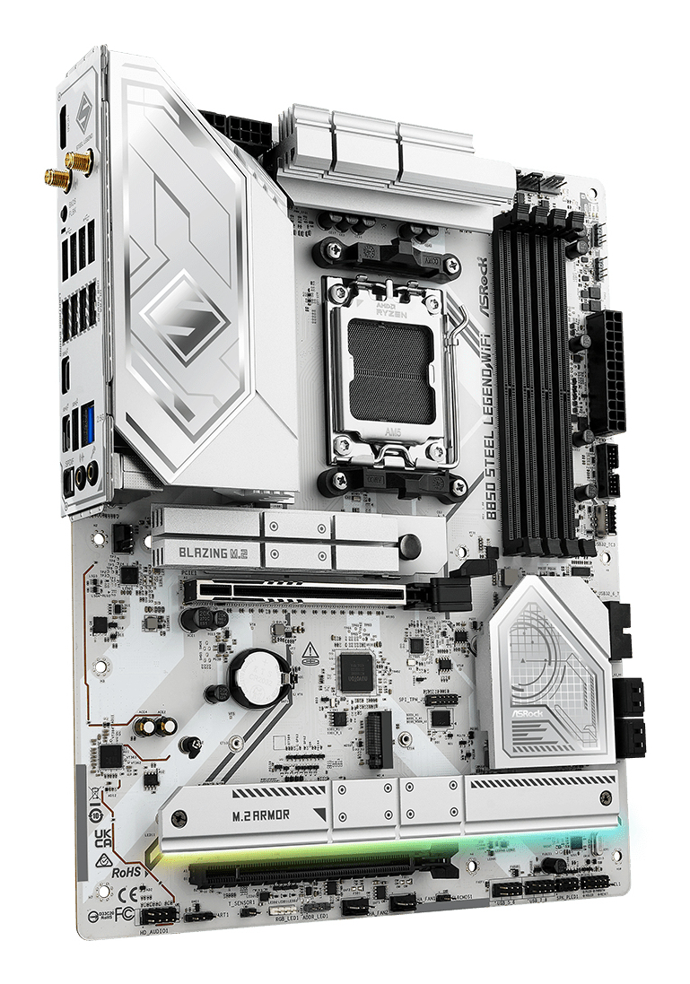 ASRock B850 STEEL LEGEND WIFI - Motherboard - ATX - Socket AM5 - AMD B850 Chipsatz - USB-C 3.2 Gen 2x2, USB-C 3.2 Gen 1 - Wi-Fi 7, Bluetooth, 2.5 Gigabit LAN - Onboard-Grafik (CPU erforderlich)