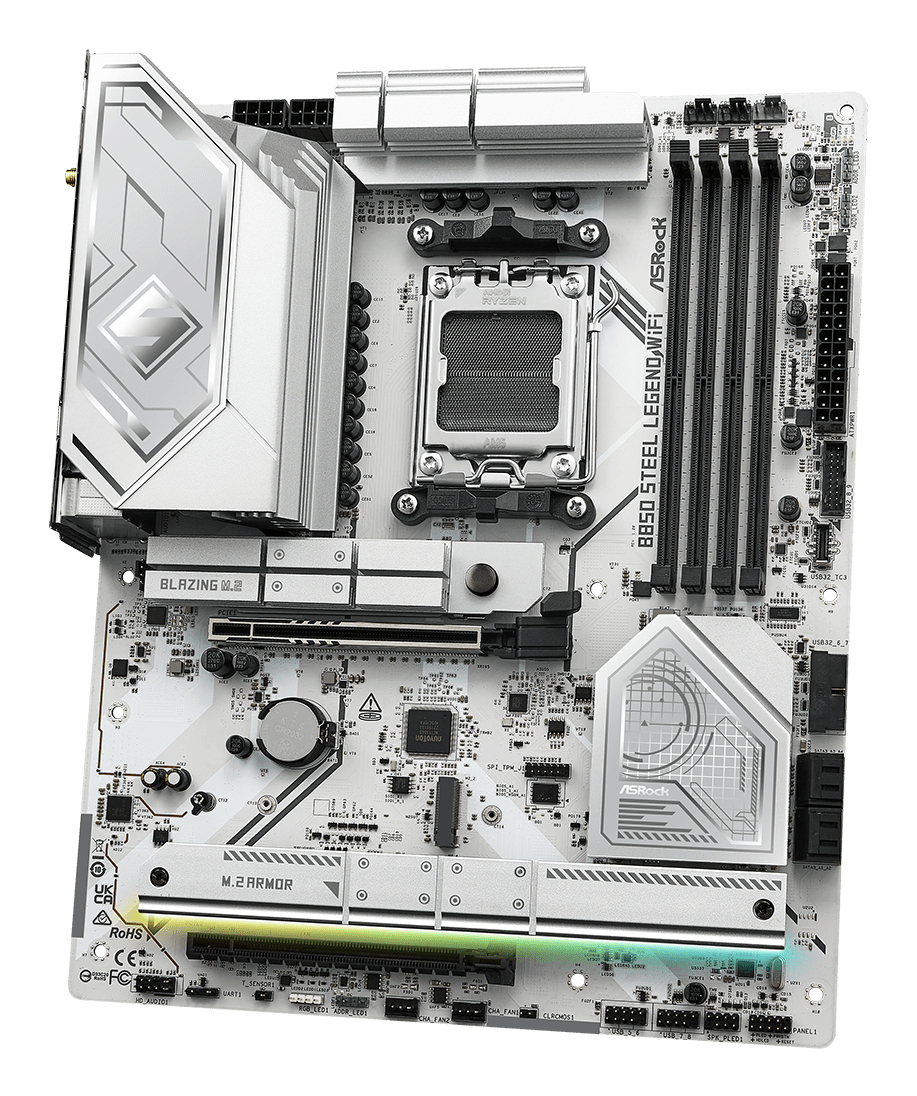 ASRock B850 STEEL LEGEND WIFI - Motherboard - ATX - Socket AM5 - AMD B850 Chipsatz - USB-C 3.2 Gen 2x2, USB-C 3.2 Gen 1 - Wi-Fi 7, Bluetooth, 2.5 Gigabit LAN - Onboard-Grafik (CPU erforderlich)