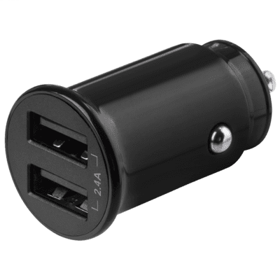 Deltaco 12/24 V USB car charger with compact size and dual USB-A ports