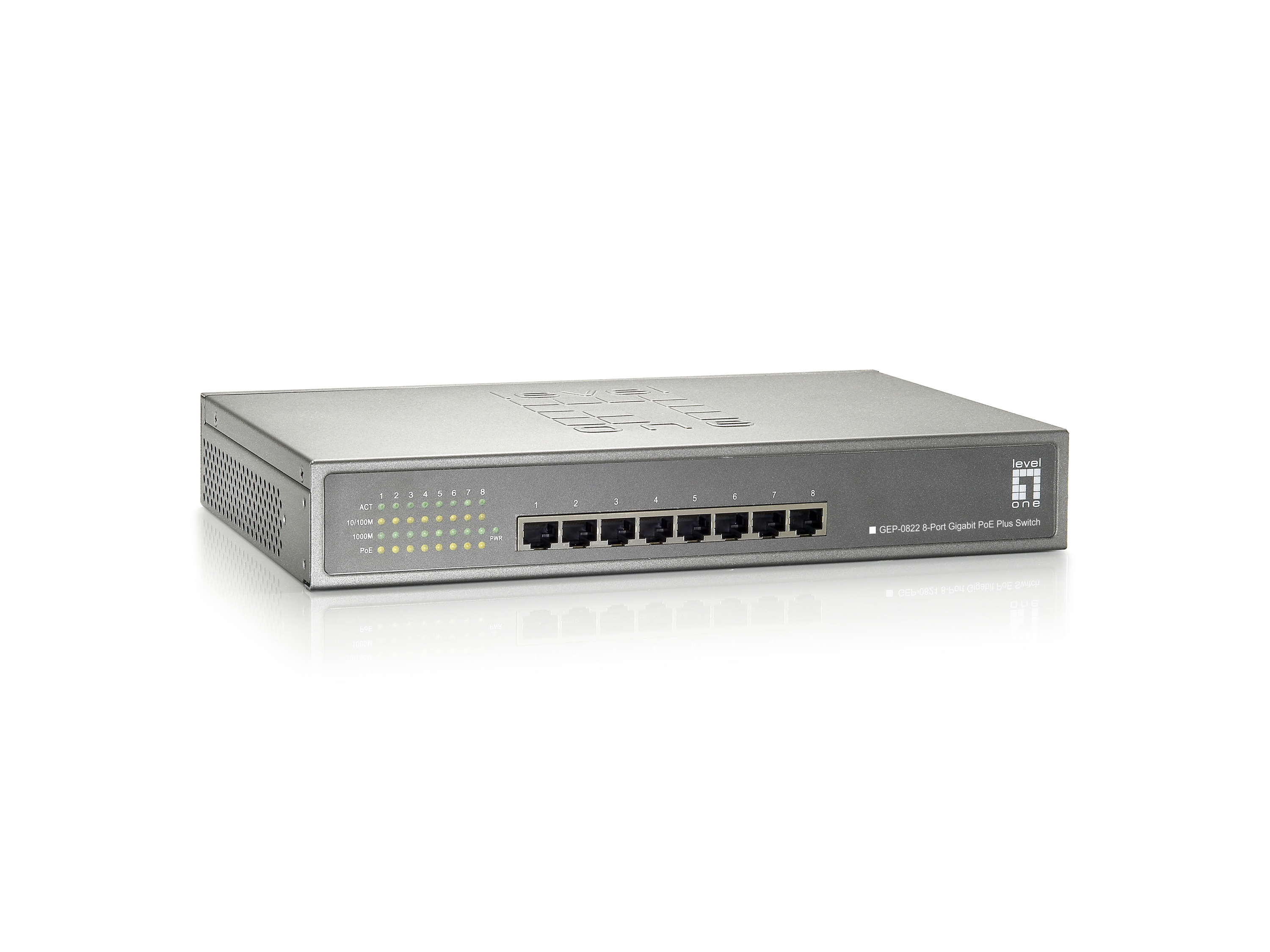 LevelOne GEP-0822 commutateur r�seau Gigabit Ethernet (10/100/1000) Connexion Ethernet, supportant lalimentation via ce port (PoE) Gris