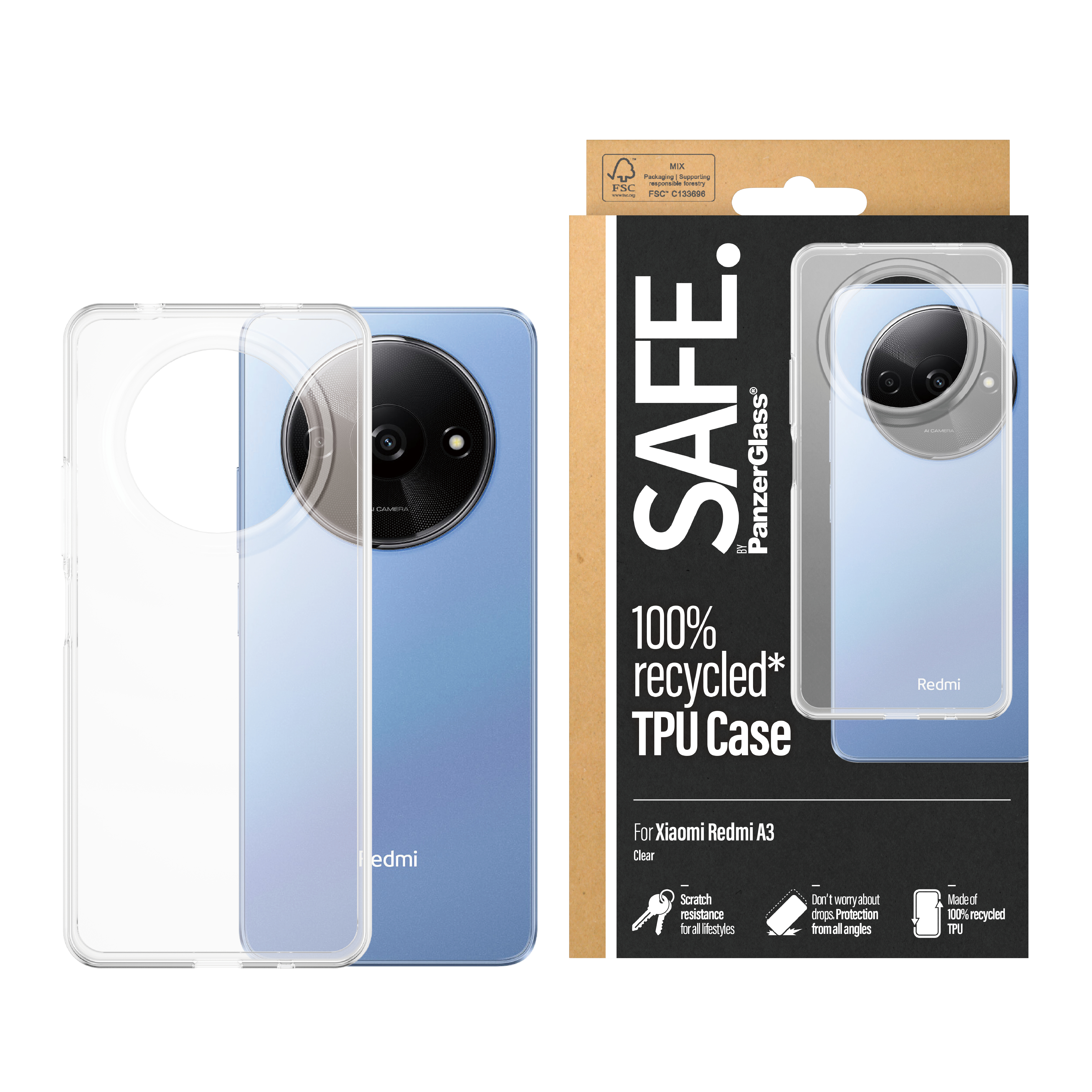 PanzerGlass SAFE. by � TPU Case Transparent Xiaomi Redmi A3 funda para tel�fono m�vil Transparente