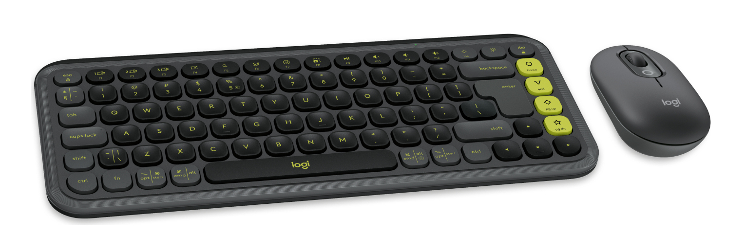 Logitech POP Icon Combo keyboard Mouse included Universal Bluetooth QWERTY US International Granite, Green