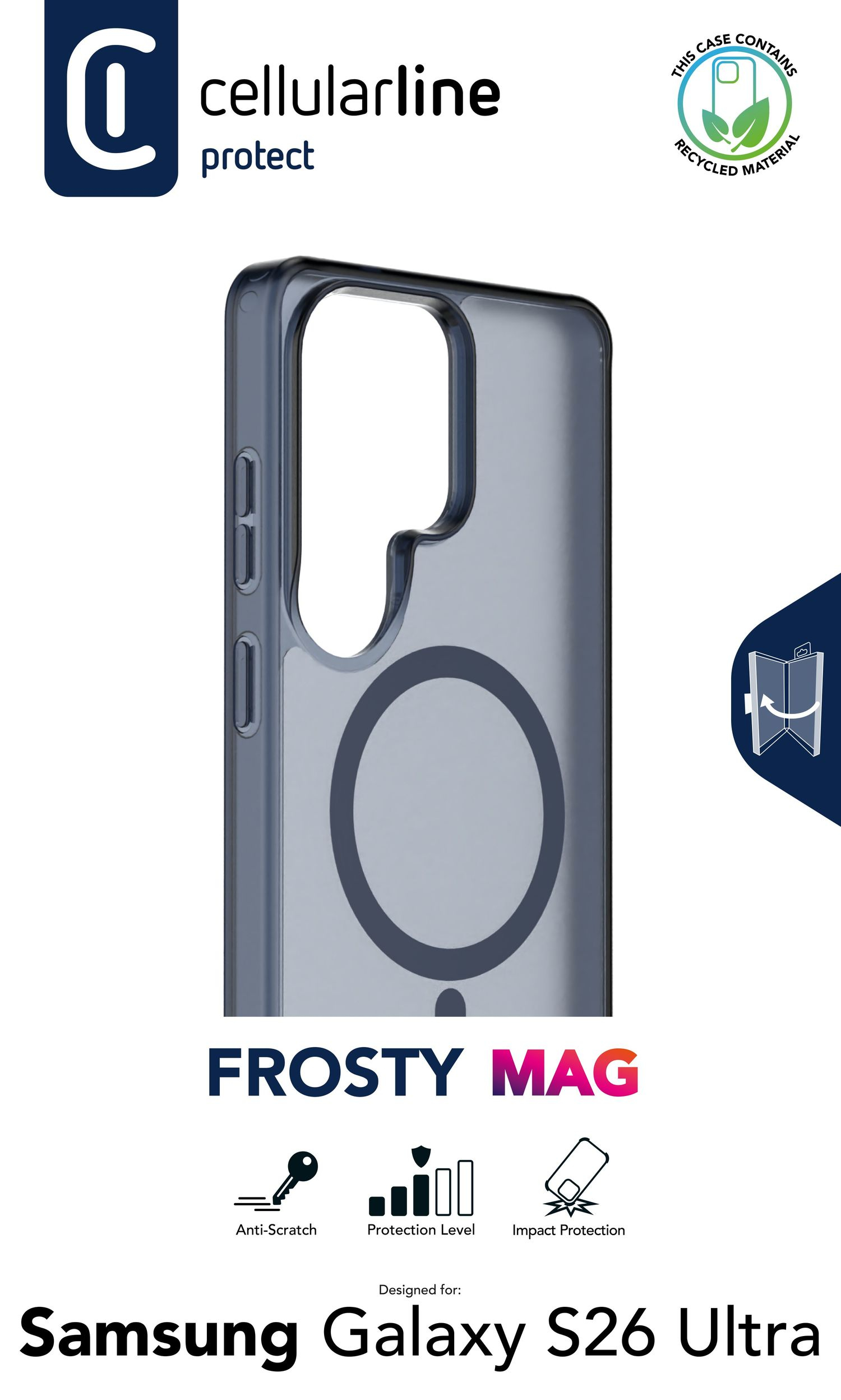 Cellularline FROSTY MAG - Galaxy S26 Ultra Coque semi-transparente avec finition mate et bords color�s, compatible avec l �cosyst�me Qi2 et les accessoires magn�tiques pour Samsung.