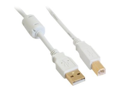 InLine USB 2.0 Cable Type A male / B male, gold plated, w/ferrite, white, 0.5m