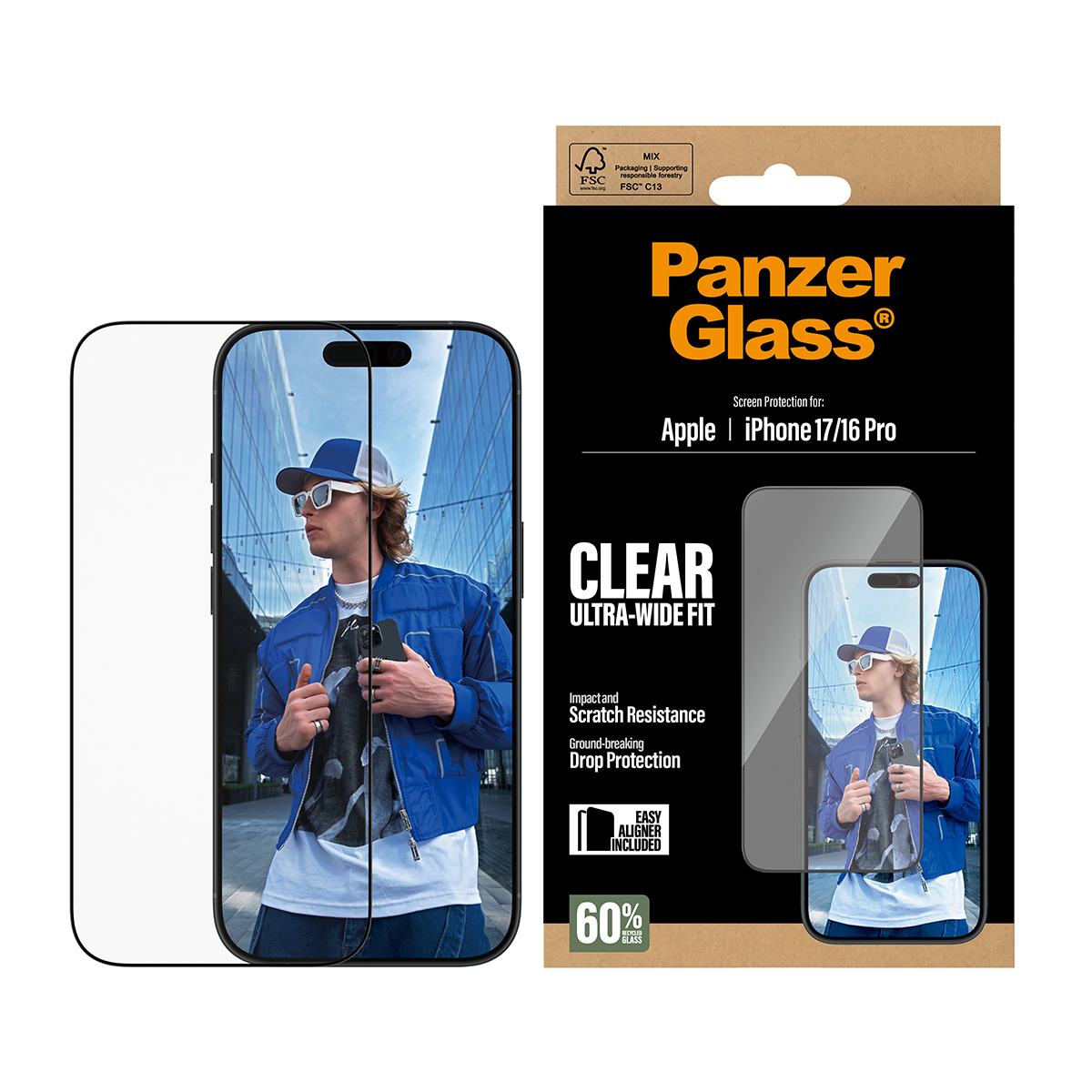 PanzerGlass Screen Protector iPhone 17/16 Pro Ultra-Wide Fit EasyAligner