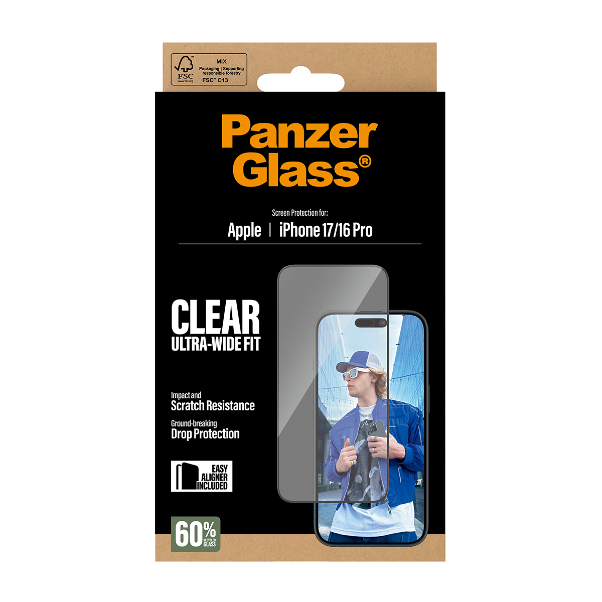 PanzerGlass Screen Protector iPhone 17/16 Pro Ultra-Wide Fit EasyAligner