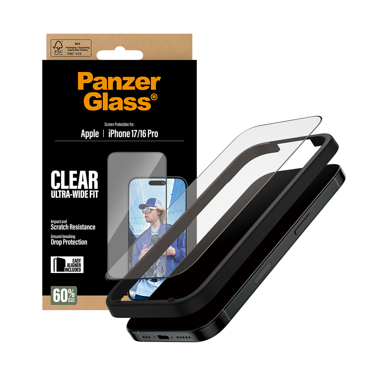PanzerGlass Screen Protector iPhone 17/16 Pro Ultra-Wide Fit EasyAligner