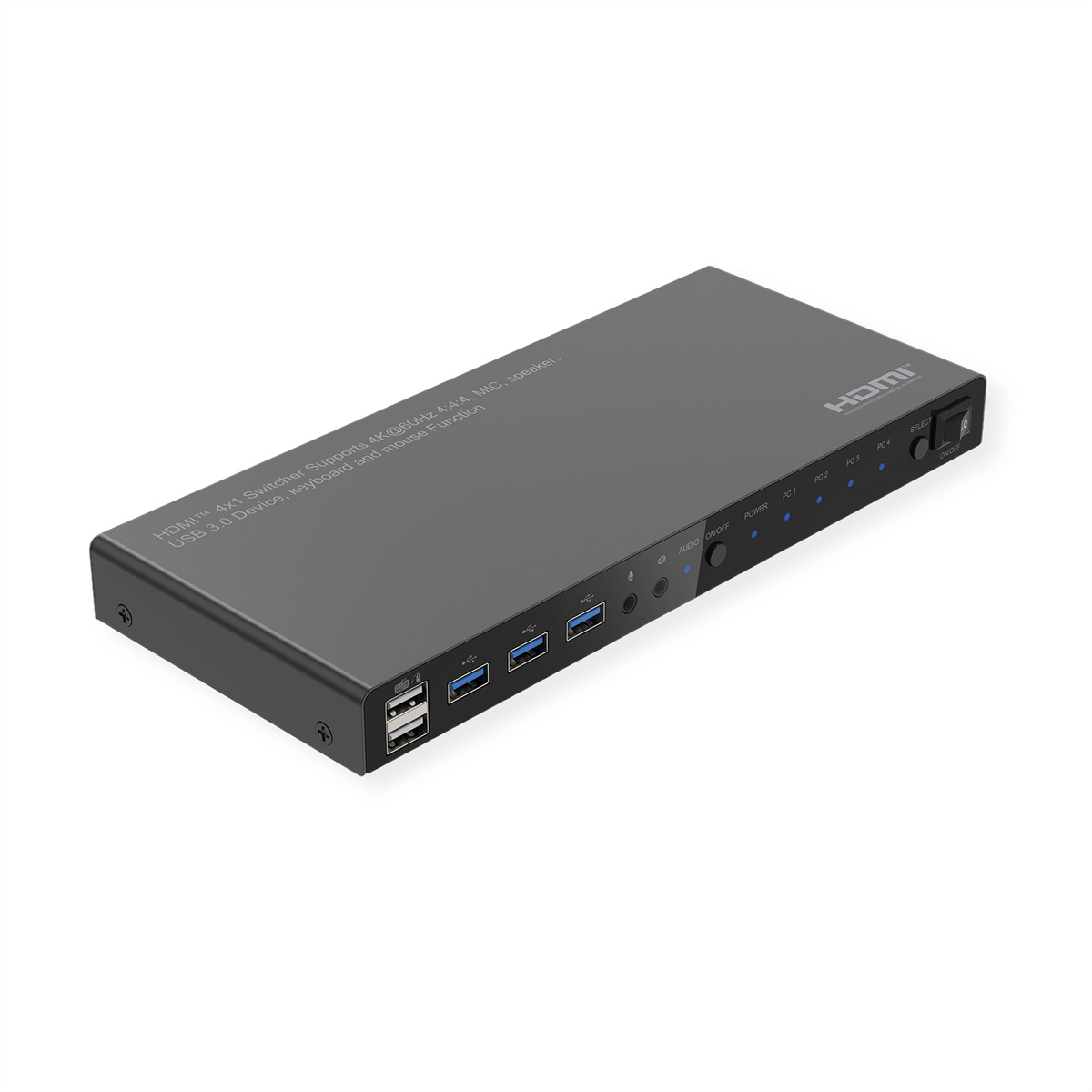 ROLINE KVM Switch 4fach USB+ HDMI 4K60+ 3xUSB Audio - KVM-Umschalter - 3-Port