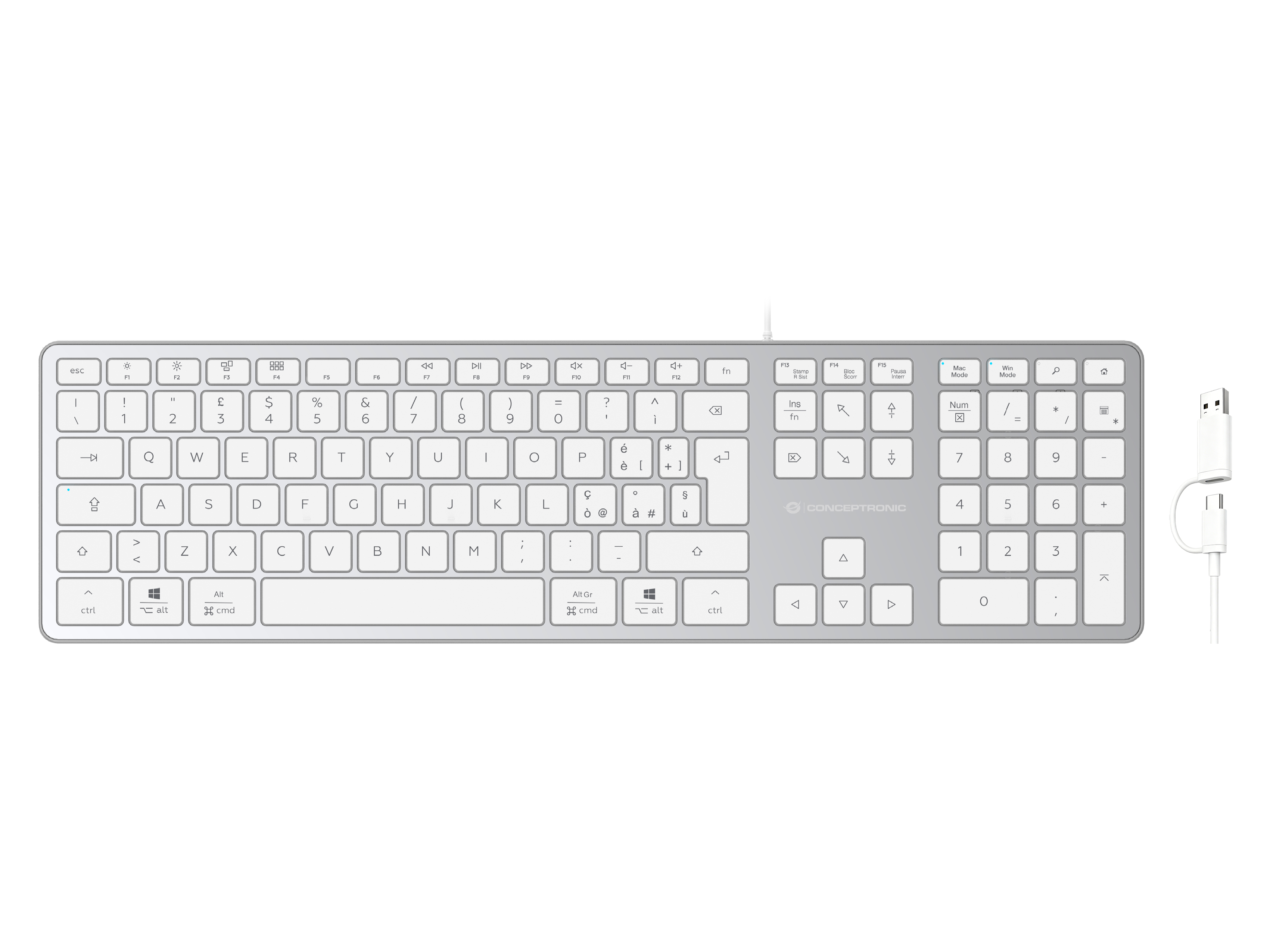 Conceptronic USB Tastatur slim USB-A/USB-C Layout IT ws - Tastatur
