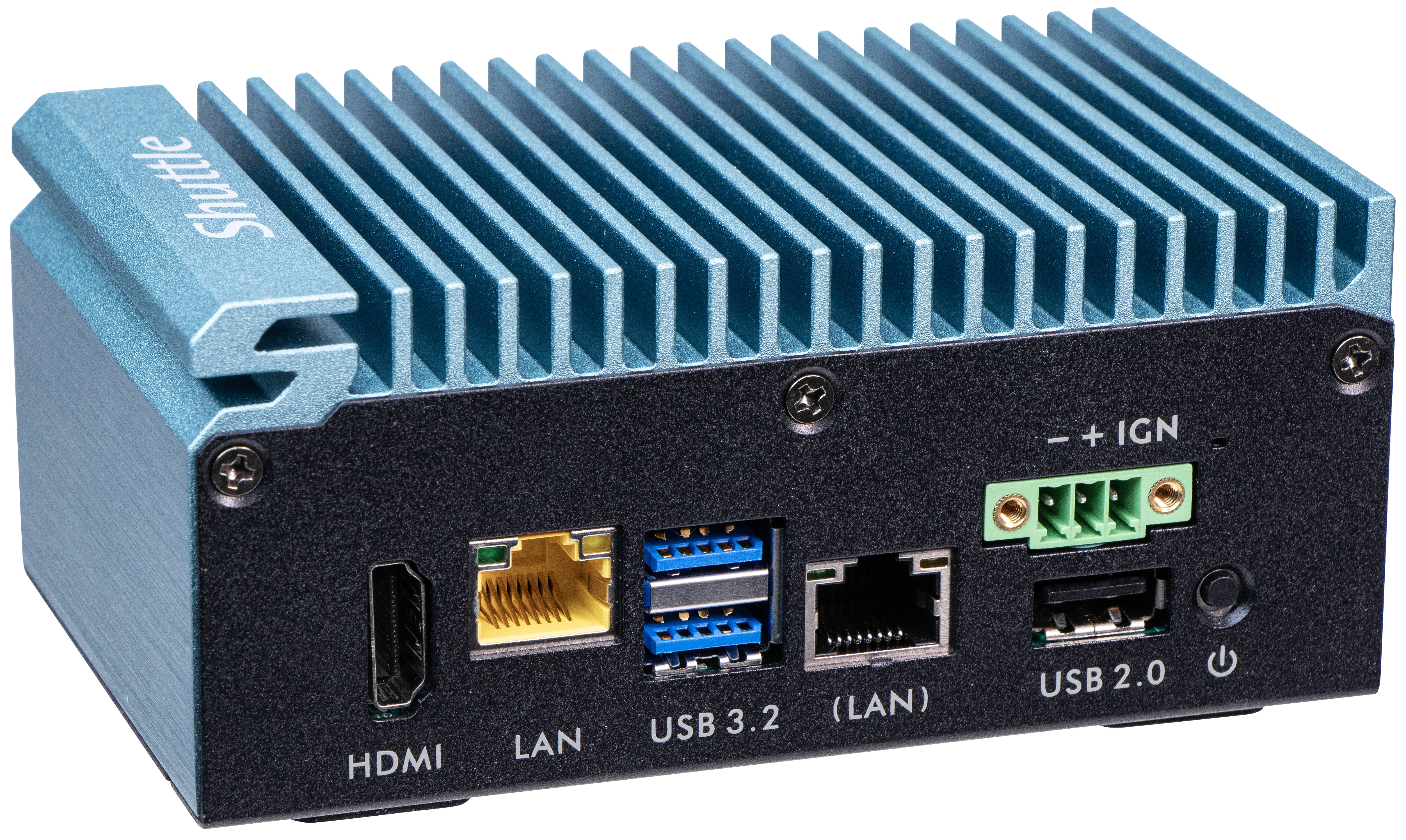 Shuttle Edge PC SPCEL02 , Intel Celeron J6412, 1x HDMI, 2x 2.5G LAN, 1x COM, DIO (4x in, 4x out), 3x USB, 2x M.2, 12-24V, 24/7 permanent operation, fanless, incl. VESA & DIN-RAIL mount